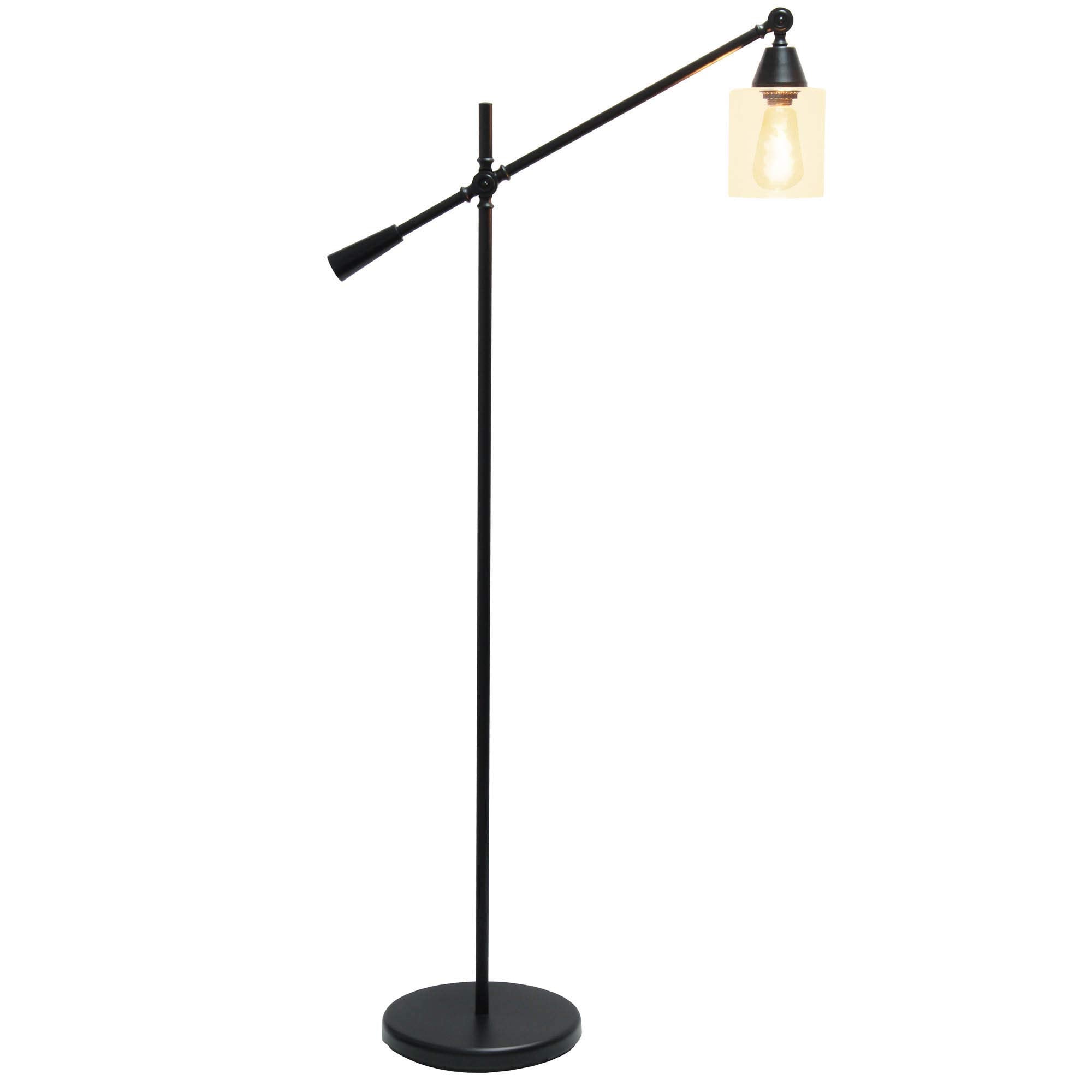 Lalia Home Decorative Floor Lamp, Black, Metal, 30inL x 11inW x 56inH, Model LHF-5021-BK, Clear Glass Shade