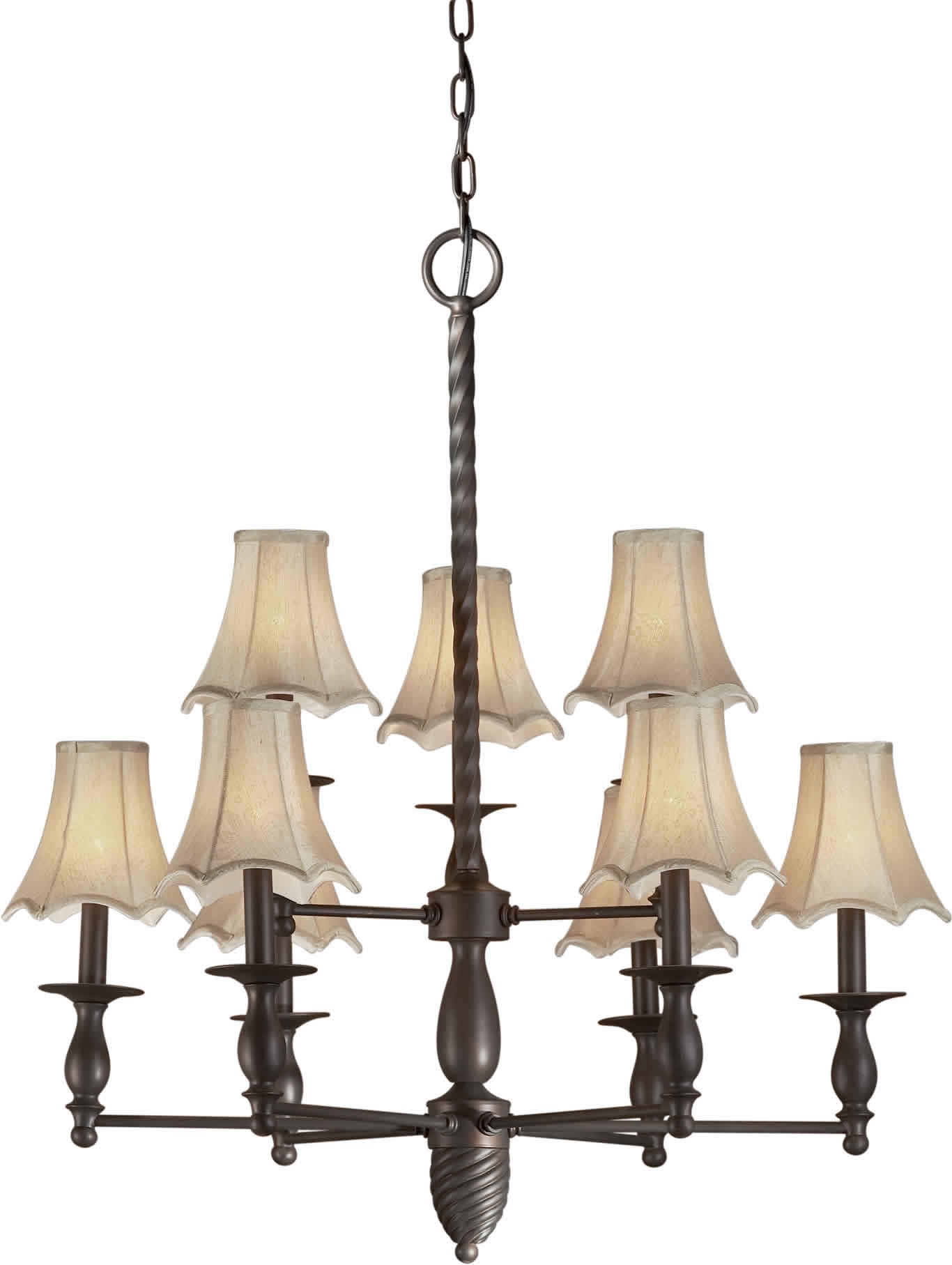 Forte Lighting 2521-09-32 Chandelier with Fabric Shades, 33 x 30 x 33, Antique Bronze