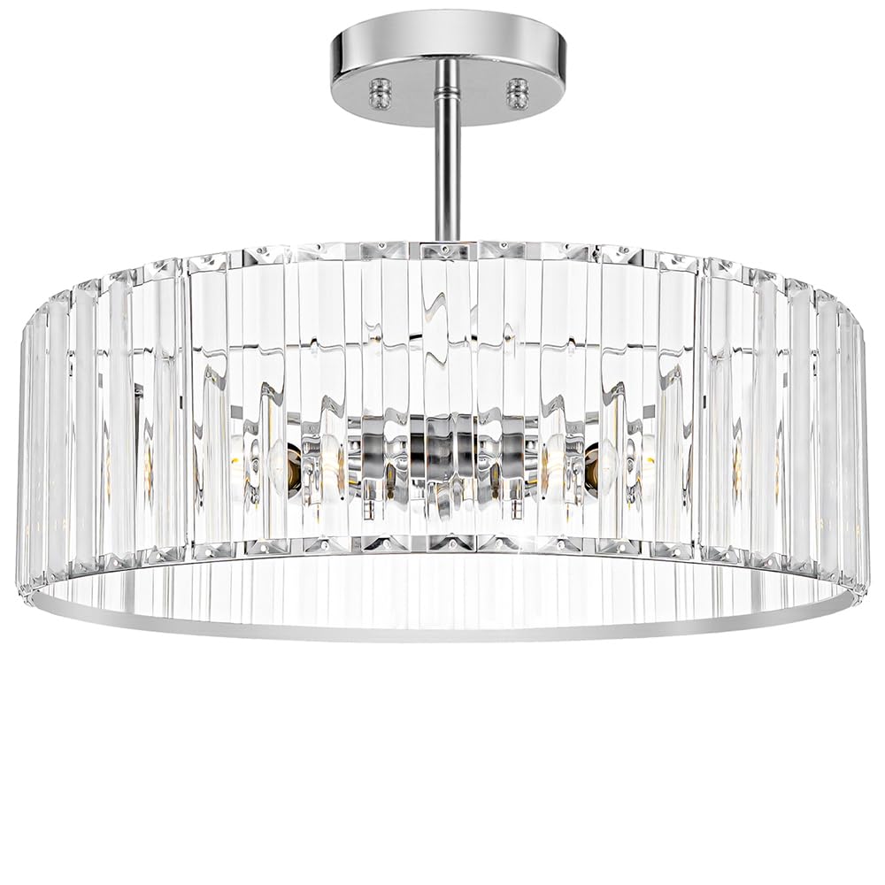 Lxybcce Modern Crystal Ceiling Light Fixture  Semi Flush Mount Ceiling Light  Chrome Hallway Lighting Fixtures Chandelier  Crystal Chandelier For Kitchen Bedroom Dining Room Closet  5-Light  16 Inch