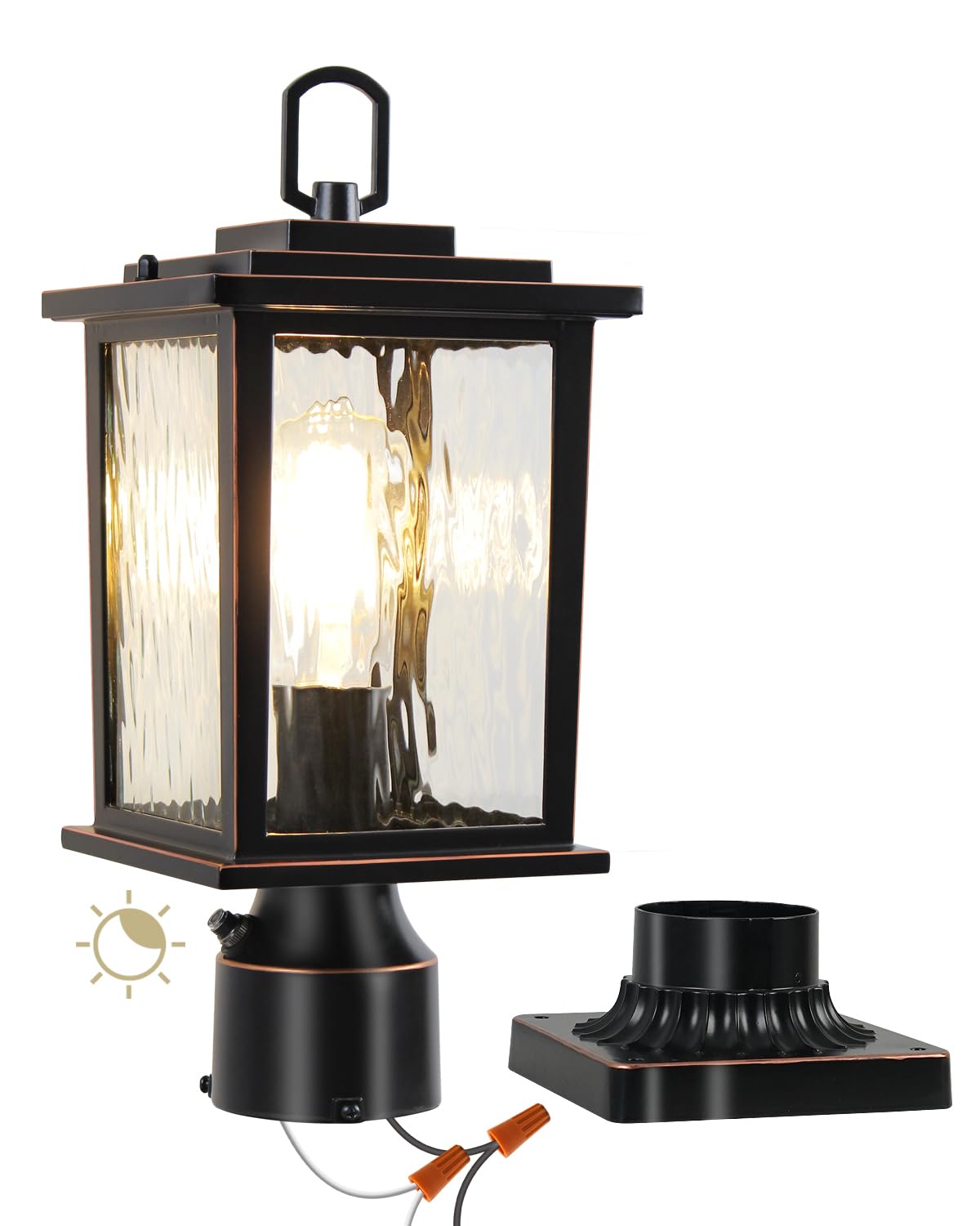 ZILLSEA Dusk to Dawn Outdoor Post Light, Oil-Rubbed Bronze Pole Lantern with Pier Mount Base, 16 Hardwired Lamp Post Light Fix