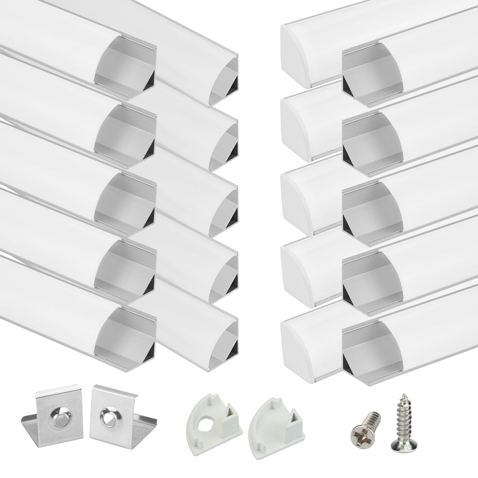 Muzata V Shape LED Channel, 20Pack, 3.3FT/1M, Silver Aluminum, Milky White Cover, Model V1SW