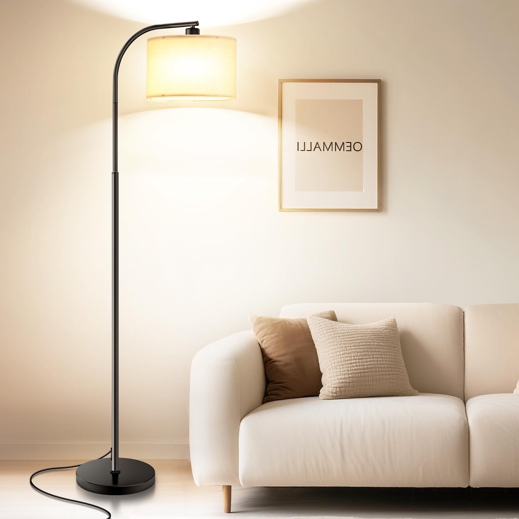 KQW Floor Lamp for Living Room,Tall Standing Lamps Dimmable,Modern Floor Light with LED Bulb,3 Color Temperatures,Fabric Shades,