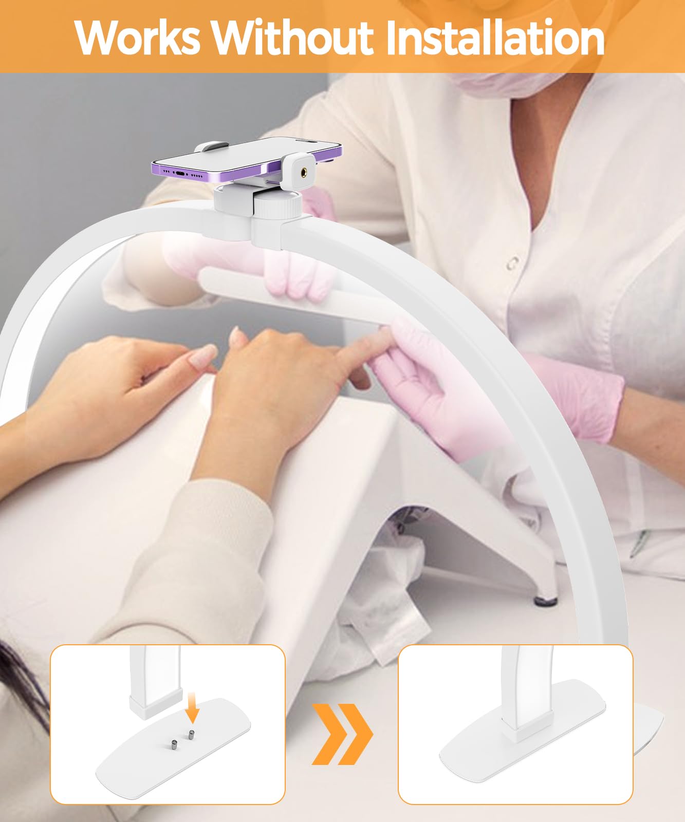 Mactrem Half Moon Light For Nail Desk,Foldable Nail Tech Lights Nail Lamp For Desk With Phone Holder/Carrying Bag, 30In 40W, 3 C