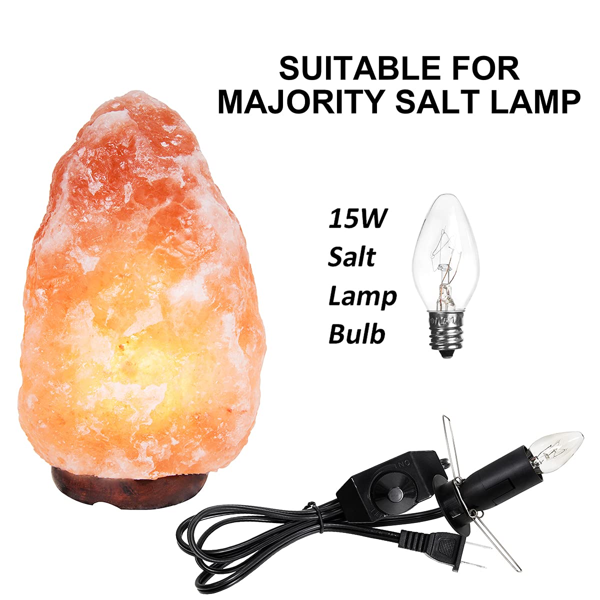 OHLGT Salt Lamp Cord Replacement with Dimmer Switch, E12 Socket, 5ft Cord, Includes 6 Halogen Bulbs, C Type Clip Socket, Plastic