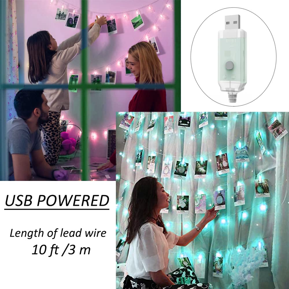 Solhice 20ft Color Changing Photo Clips String Lights with 40 LEDs, RGB, USB, Model 82021755 - Perfect for Teen Room Decor and Christmas Gifts