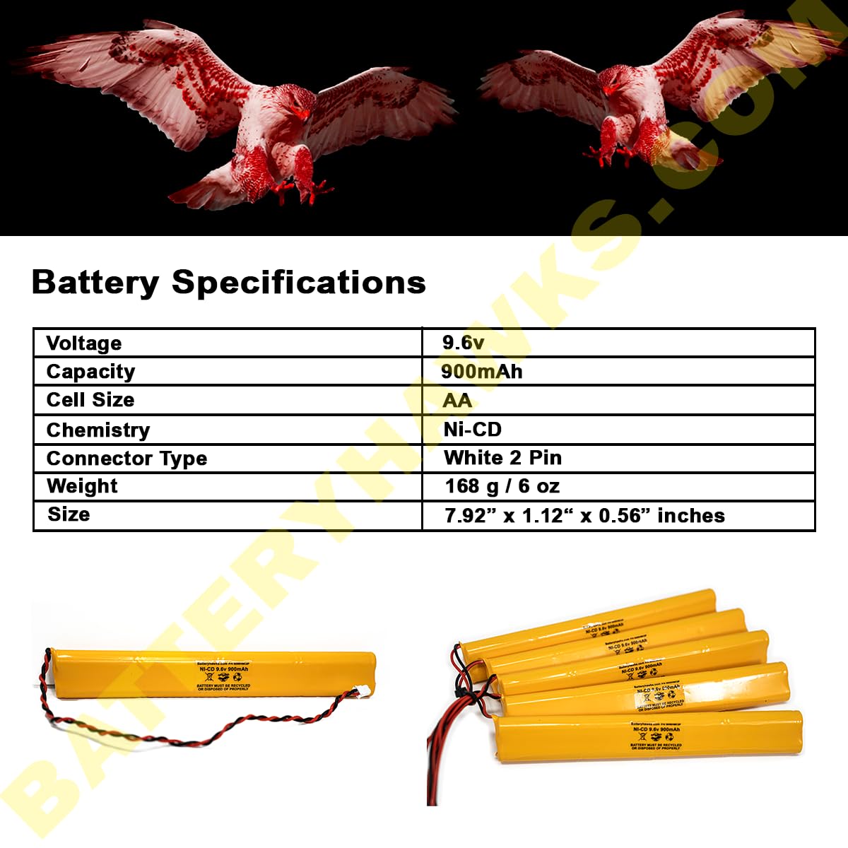 Bbat0043A Unitech Bat9.6V700 Aa900Mah 9.6V Elb-B003 Lithonia Elb-B004 9.6V 900Mah Ni-Cd Battery Pack Replacement For Exit Sign Emergency Light Fire Batteryhawk, Llc