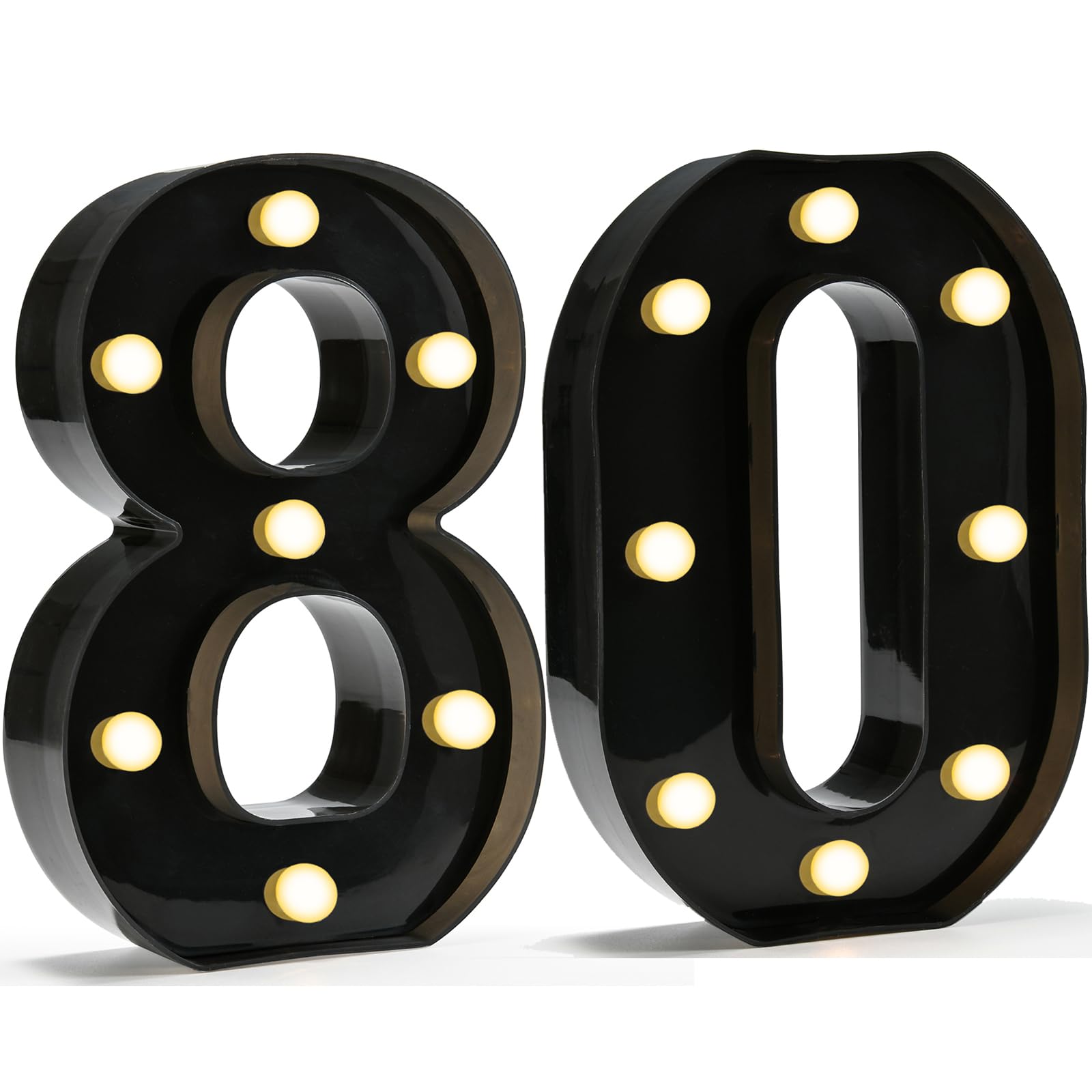 Pooqla Decorative Led Light Up Number Letters, Black Plastic Marquee Number Lights Sign for 80th Birthday Party Wedding Decor Battery Operated Black Number 80, LL-BLC-80