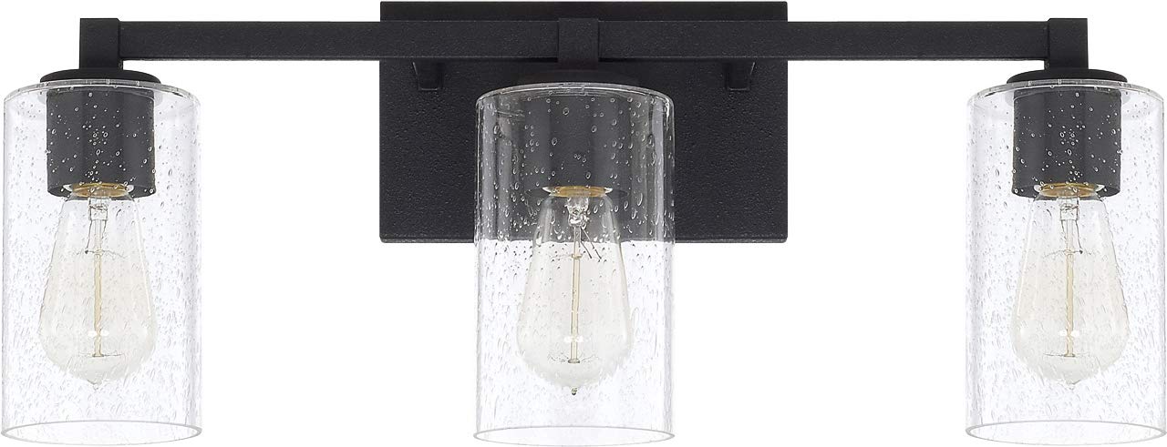 Capital Lighting 119831BI-435 Ravenwood Clear Seeded Glass Bath Vanity Wall Mount, 3-Light 300 Total Watts, 10 H x 23 W, Black I