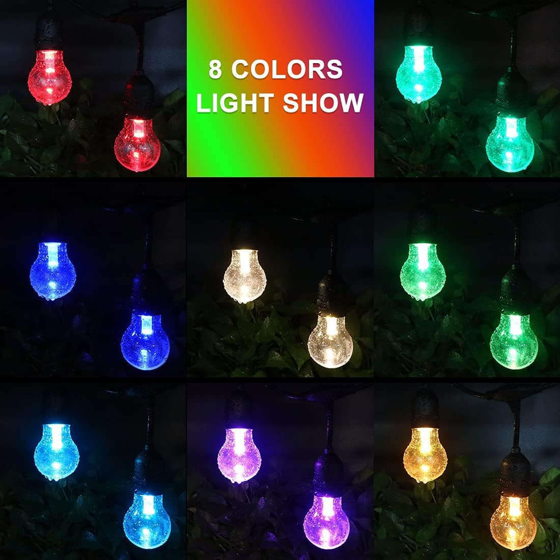 Ipstank Outdoor Patio Lights Color Changing, 144Ft Rgb Led String Lights With E26 Shatterproof Edison Bulbs, Dimmable Patio Stri
