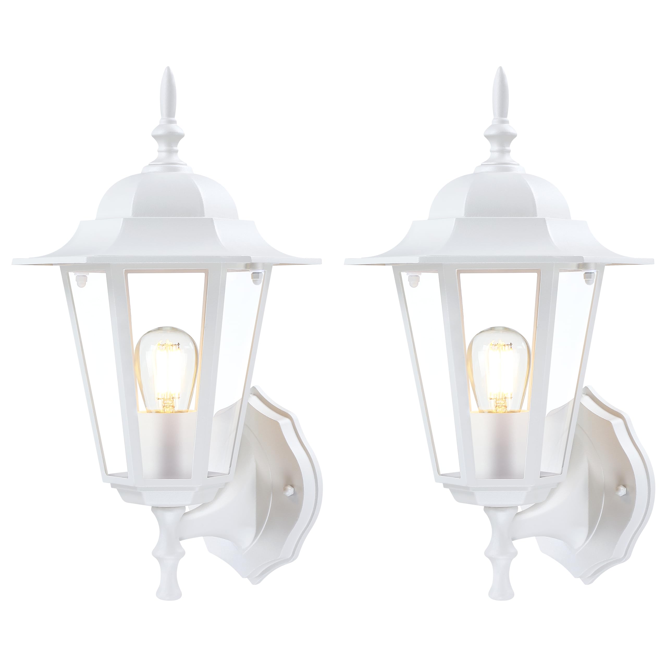 GRUENLICH Outdoor Wall Lantern, Aluminum Sconce, Waterproof, E26 Base, 14 Inch, White Finish, 2 Pack, Model GR-WL003-WT-2PK