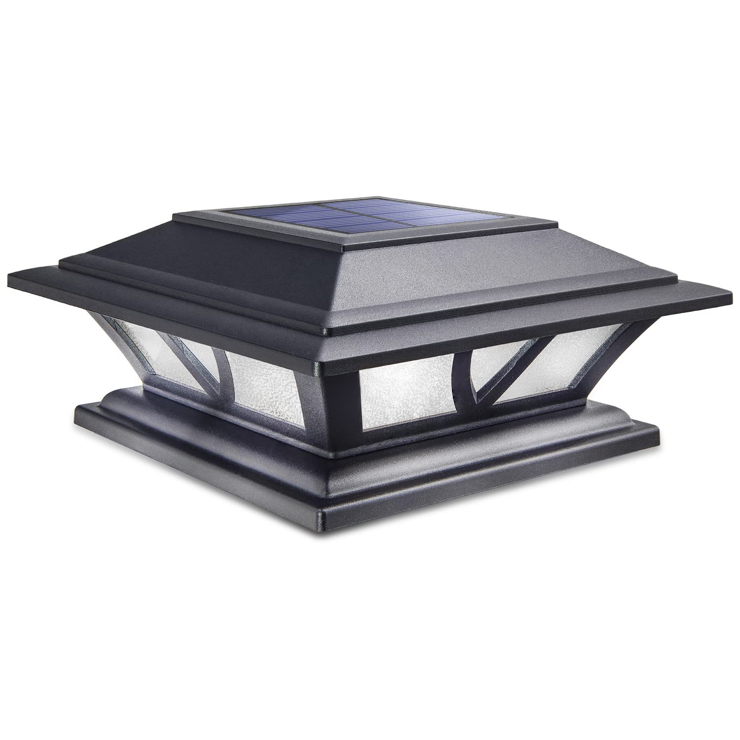 SIEDiNLAR Solar Post Lights Outdoor LED Deck Fence Cap Light, 1 Pack, Black, 4x4 5x5 6x6 Posts, Warm White/Cool White,