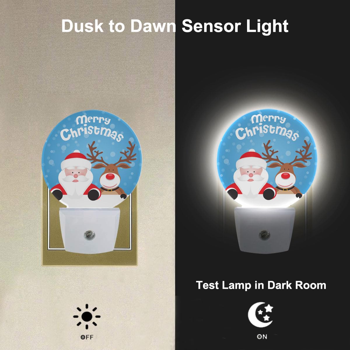 Ekobla Santa Claus And Reindeer Night Lights Plug Into Wall Merry Christmas Snowflakes Led Dusk To Dawn Night Lamp Auto Sensor F