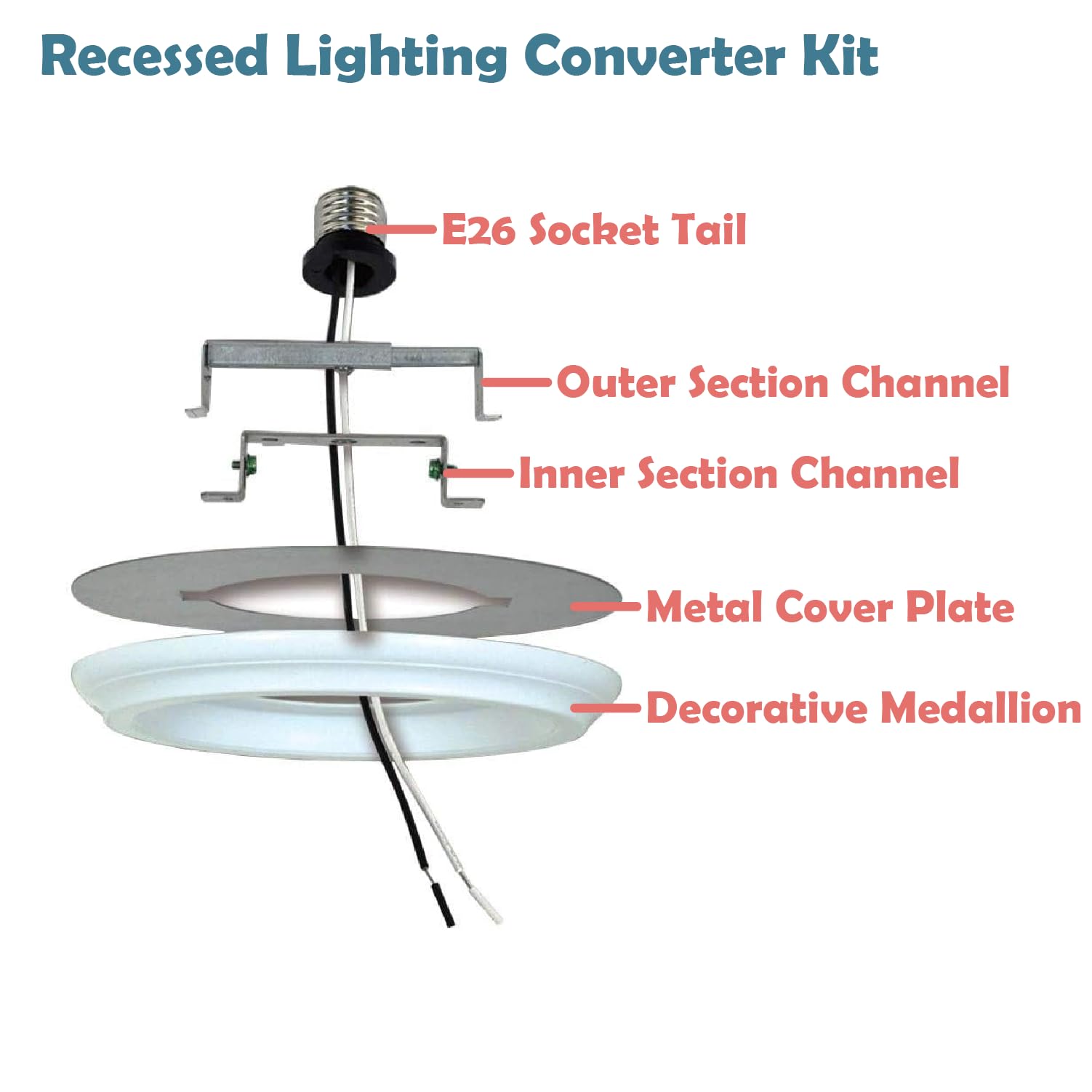 Aspen Creative 21067-12, Recessed Lighting Converter Kit, 8'' Diameter, White Plastic Medallion,Set Of 2