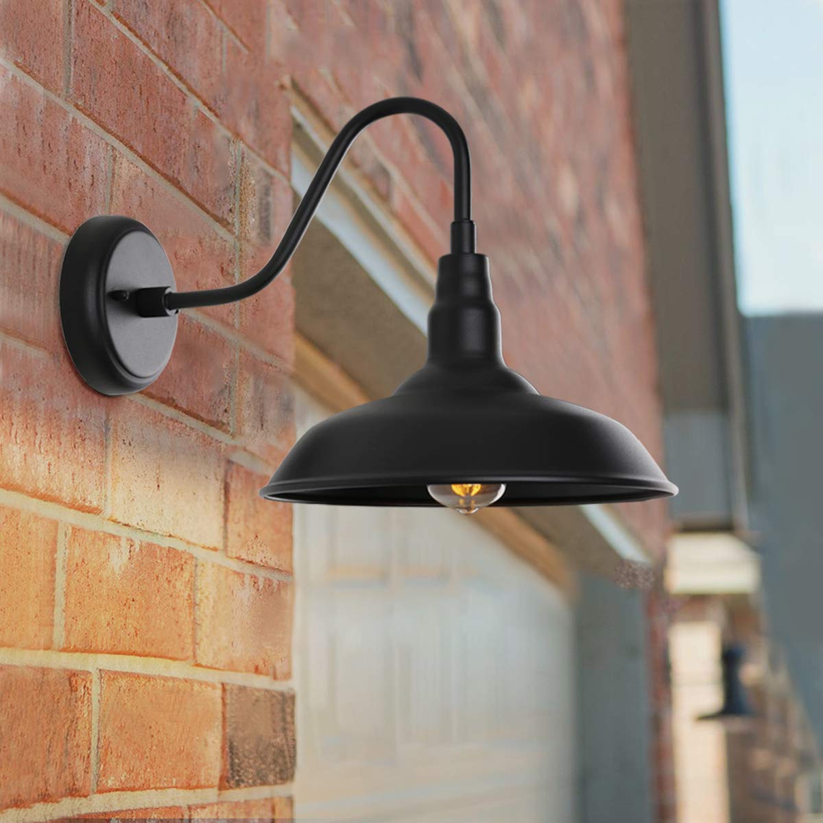 GOALPLUS 14" Outdoor Gooseneck Light Fixture - Matte Black Barn Light for Porch & Garage, Model LM2202