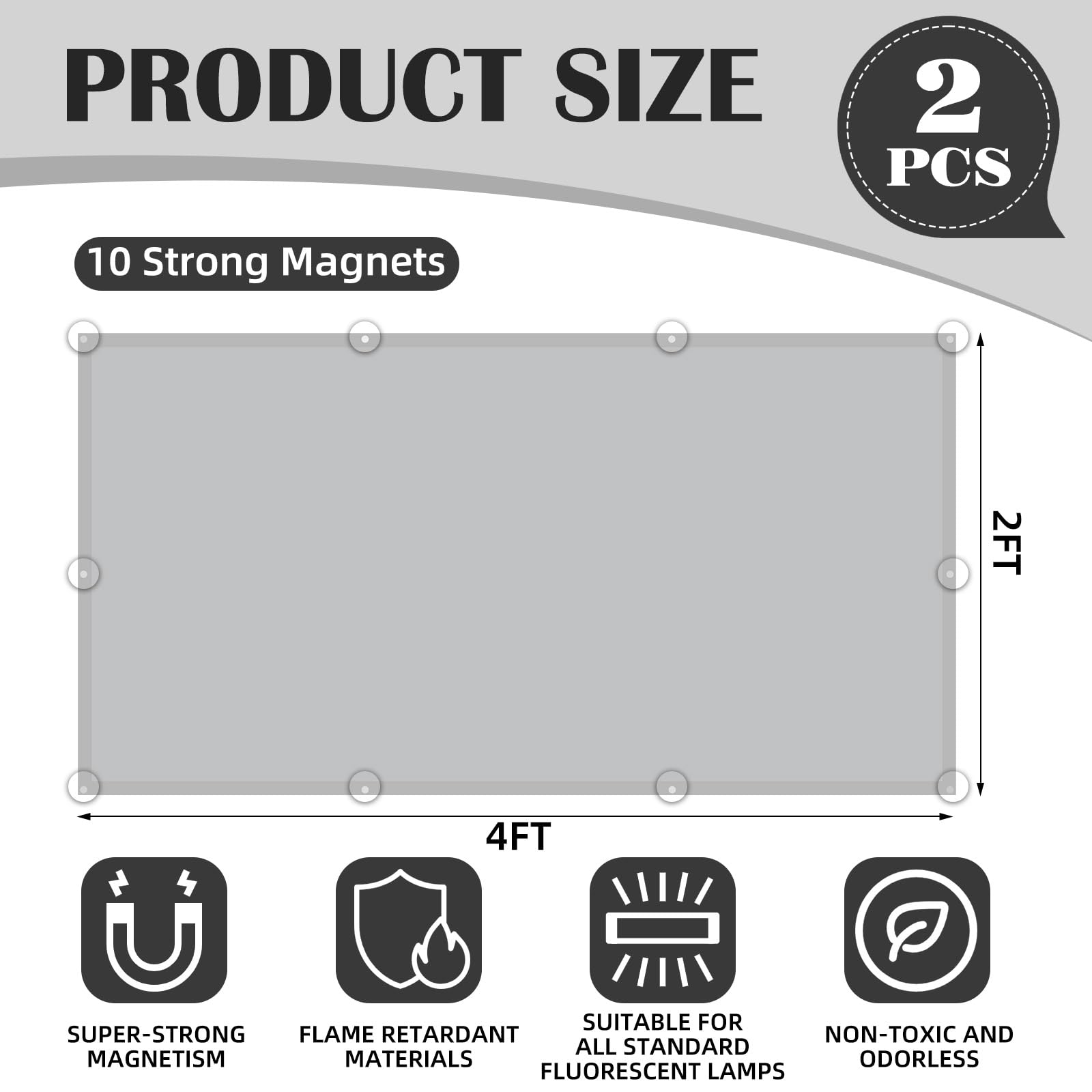 ANGSYLTH Fluorescent Light Covers - 4x2 Feet, Light Gray, 2 Pack, Magnetic Light Filters for Classroom and Office
