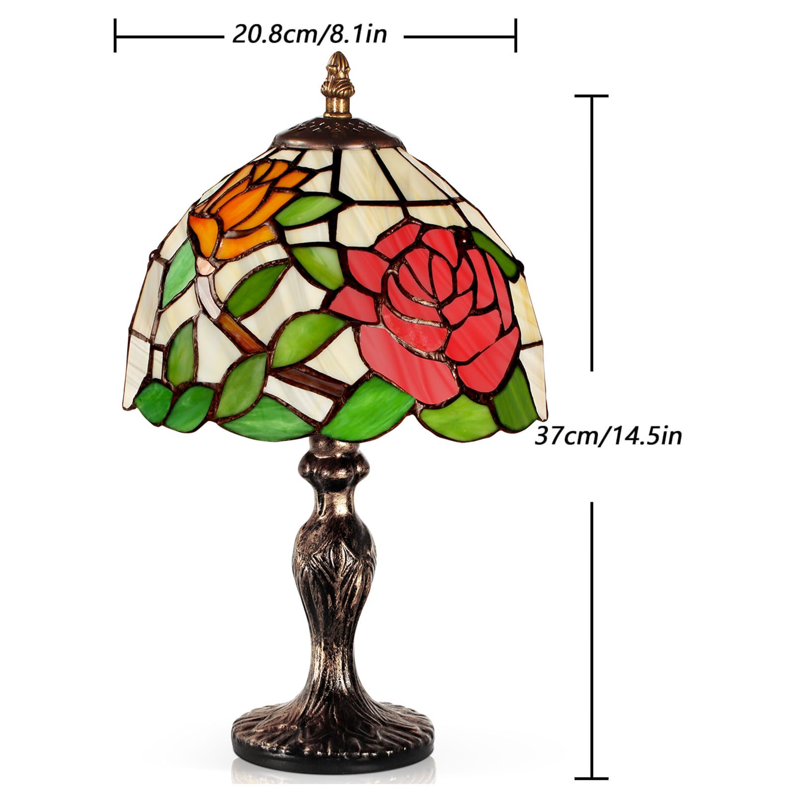 MIAOKE Stained Glass Table Lamp, Handmade Antique Light, Crystal Bead Style, A Rose