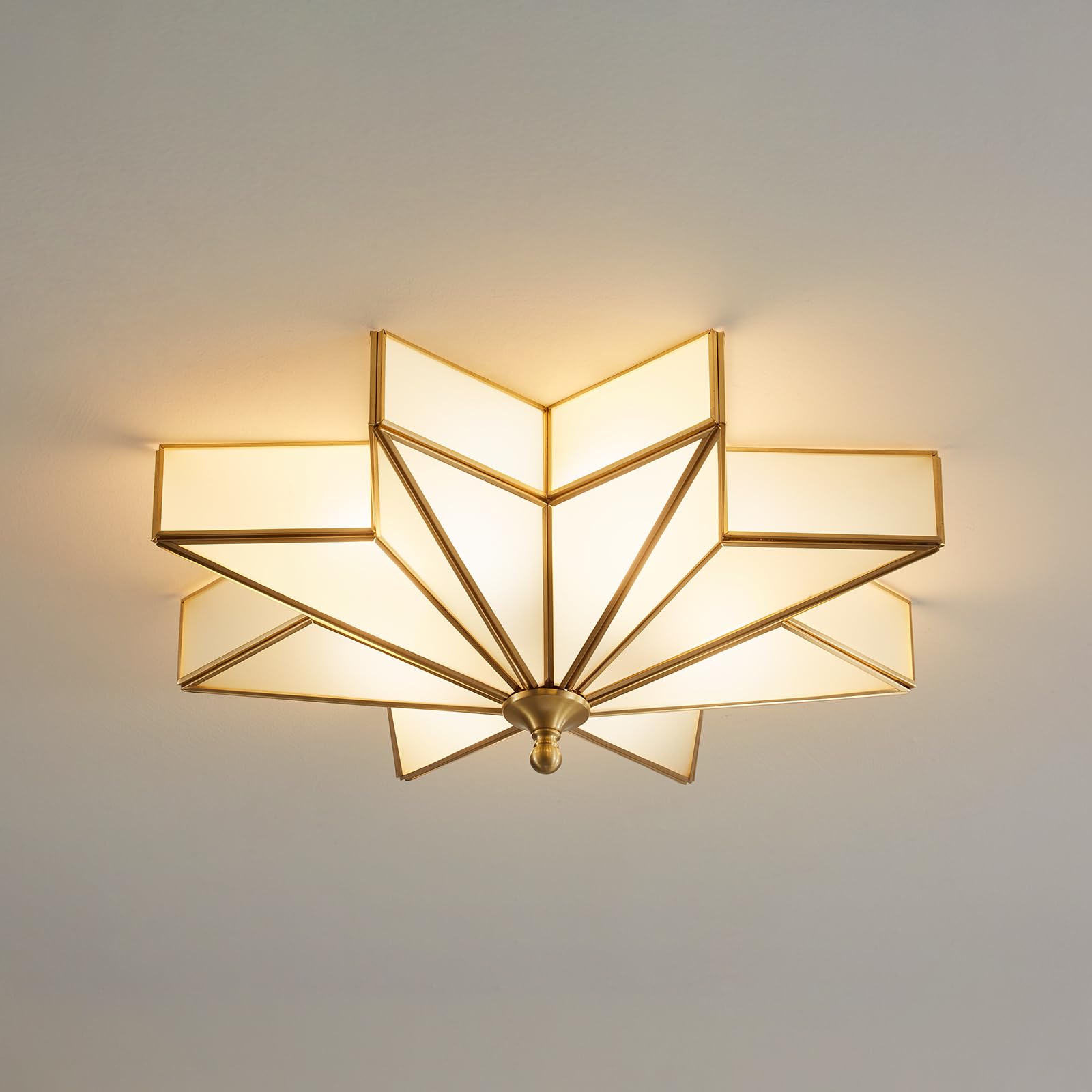 Mazu house Gold Star Flush Ceiling Light - Brass Glass - 19.5 Inch - Art Deco Mid Century Modern - Model DDXD07-TB-480