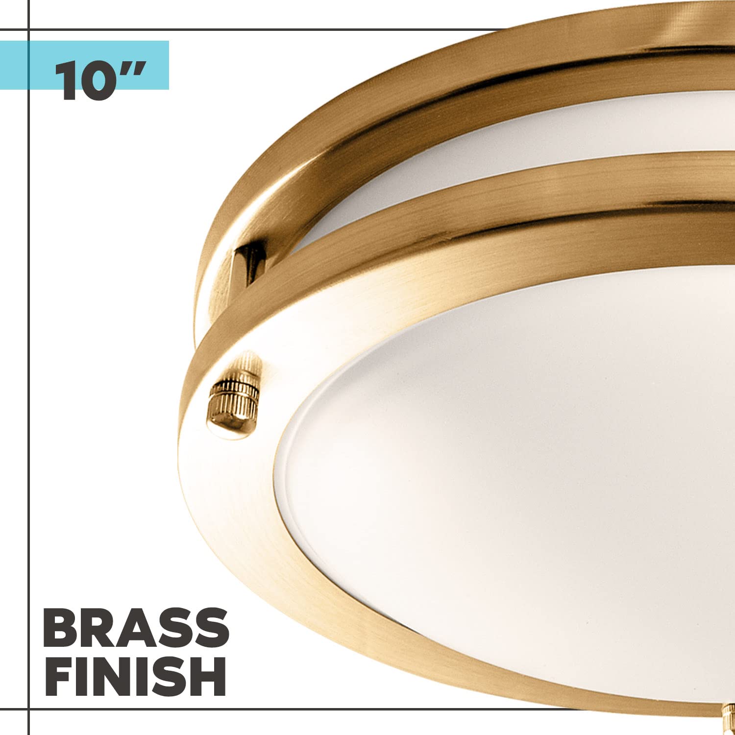 LUXRITE 10 Inch LED Flush Mount Ceiling Light, Dimmable, 14W, 1050 Lumens, 5 Color Selectable, Brushed Brass, Model LR23295