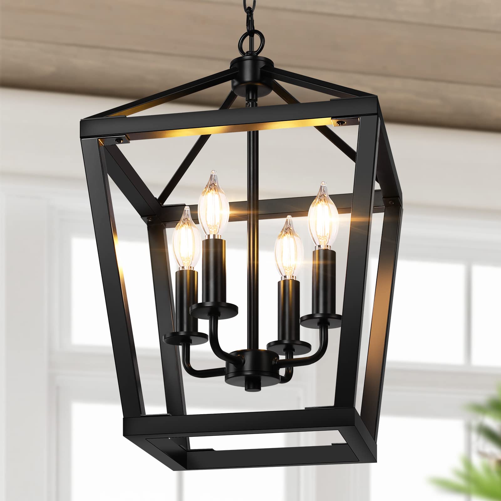 BrightHome 4-Light Farmhouse Chandelier, Black Metal Pendant Light Fixture, Adjustable Height, Model D3560-04-BK