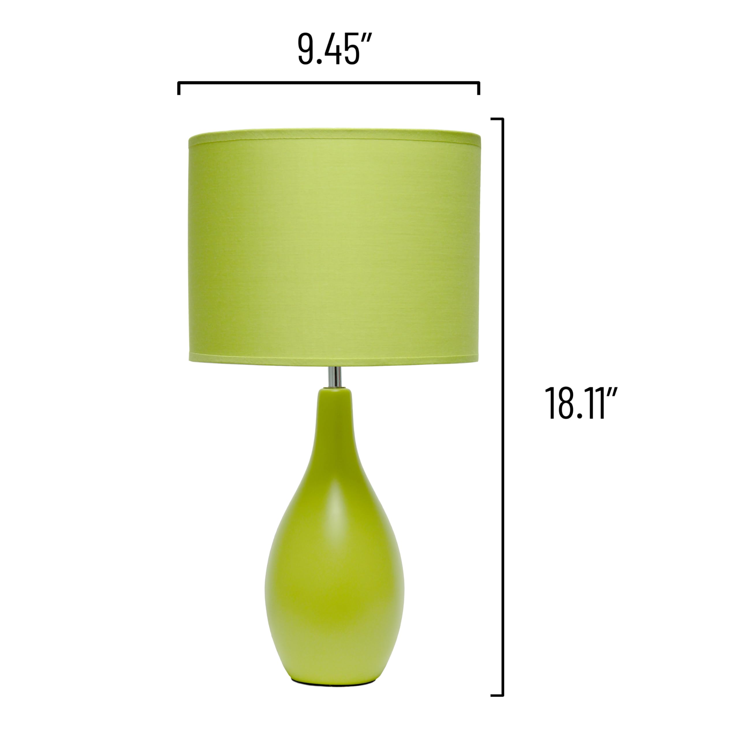 Simple Designs Lt2002-Grn Oval Bowling Pin Base Ceramic Table Desk Lamp With Matching Fabric Shade, Green 9.45 X 9.45 X 18.11