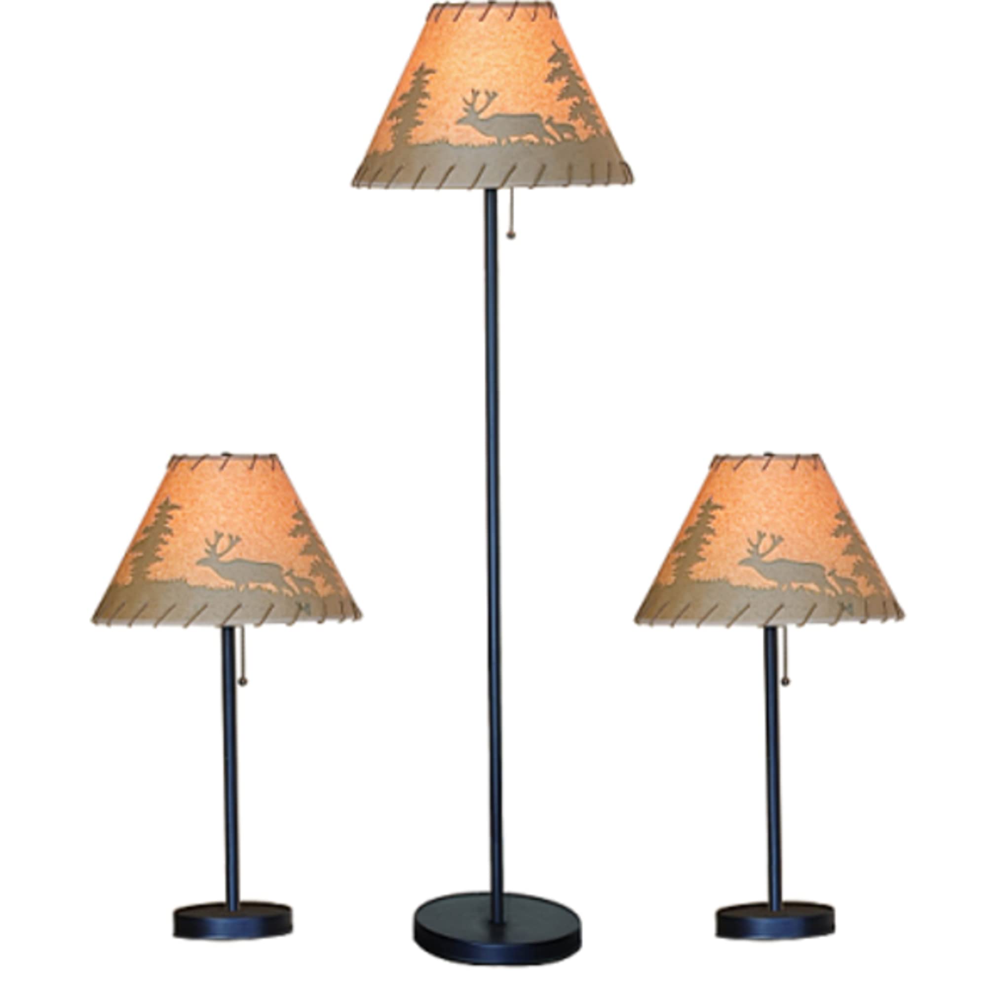 Catalina Lighting 19908-000 Rustic Cabin Lodge 3-Piece Table & Floor Lamp Set, LED Bulb NOT Included, 58'', Forest Print,Set of 