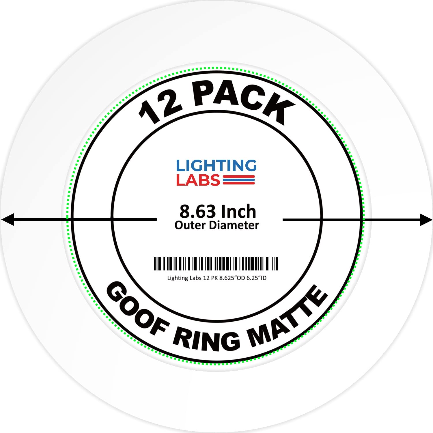 Lighting Labs 12 Pack Matte White Goof Trim Ring for 8'' Inch Recessed Can Lighting Down Light, Outer Diameter 8.6 Inches, Inner