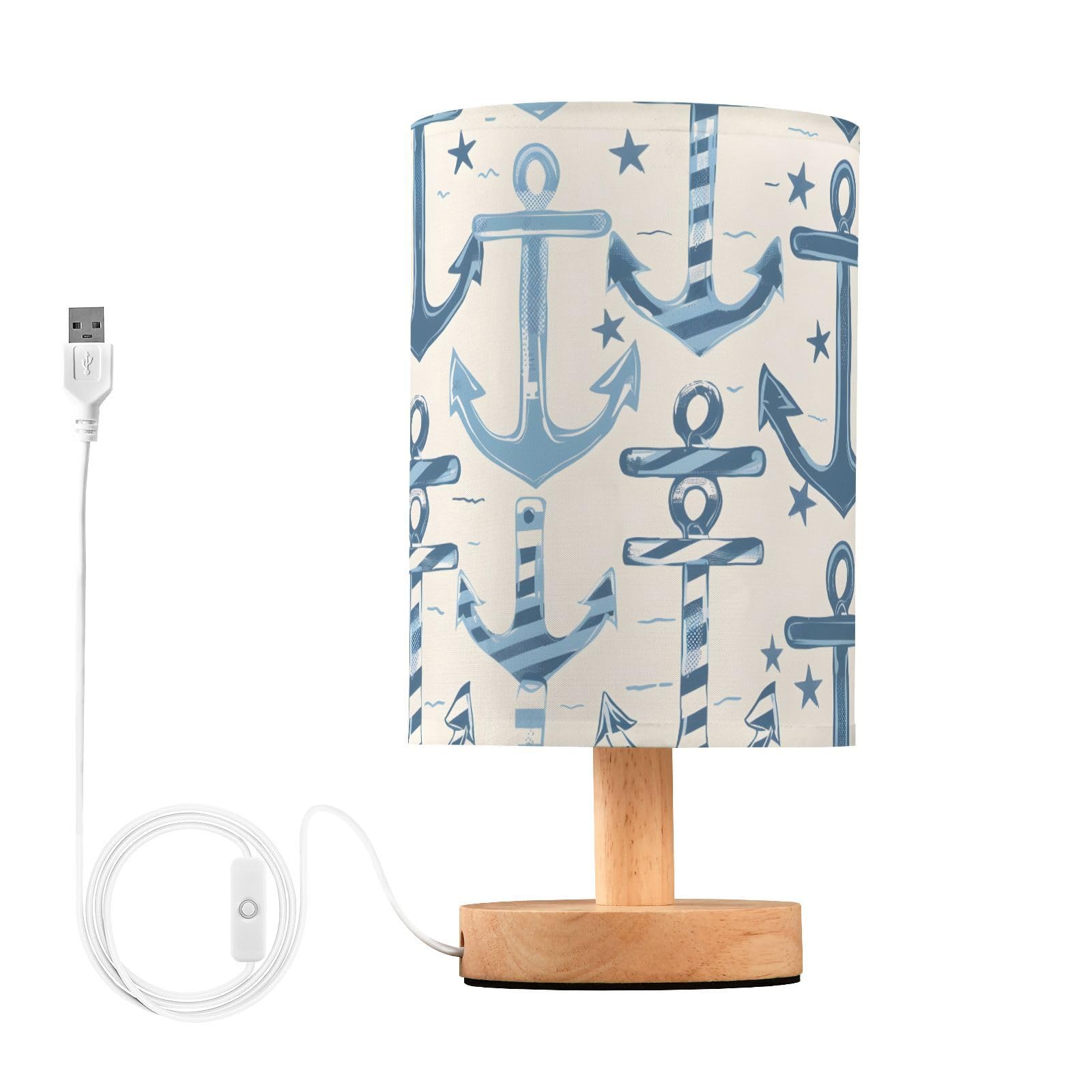 MFTJYO Bedside Table Lamp Anchor Blue Ocean Table Lamp for Bedroom Nightstand Lamp with USB Port LED Desk Lamp Shade Living Room