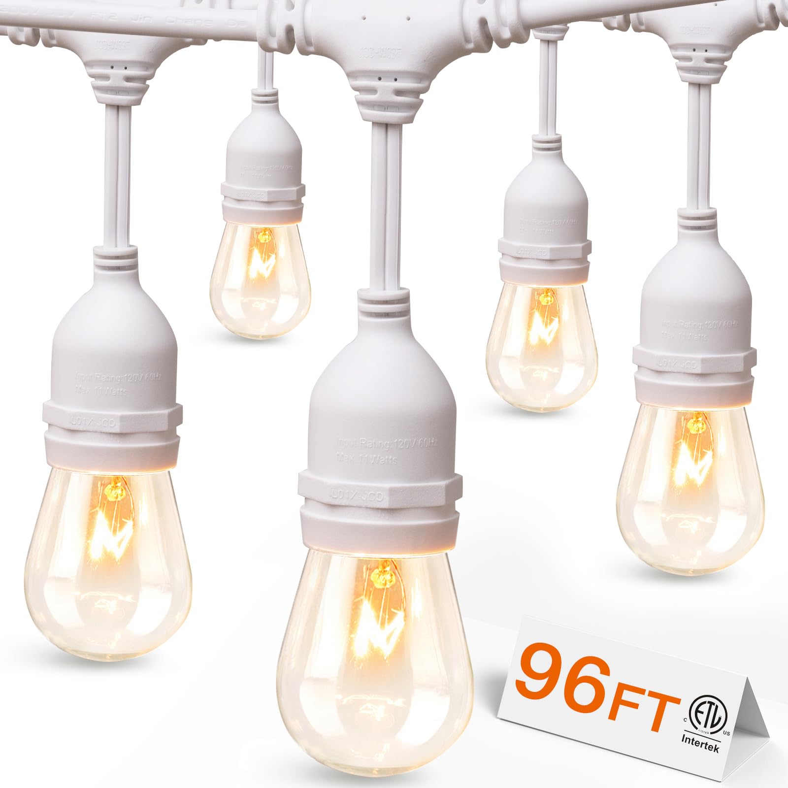 addlon 96FT(48FT*2) Outdoor String Lights White Commercial Grade Weatherproof Strand, 36 Edison Vintage Bulbs, 30 Hanging Socket