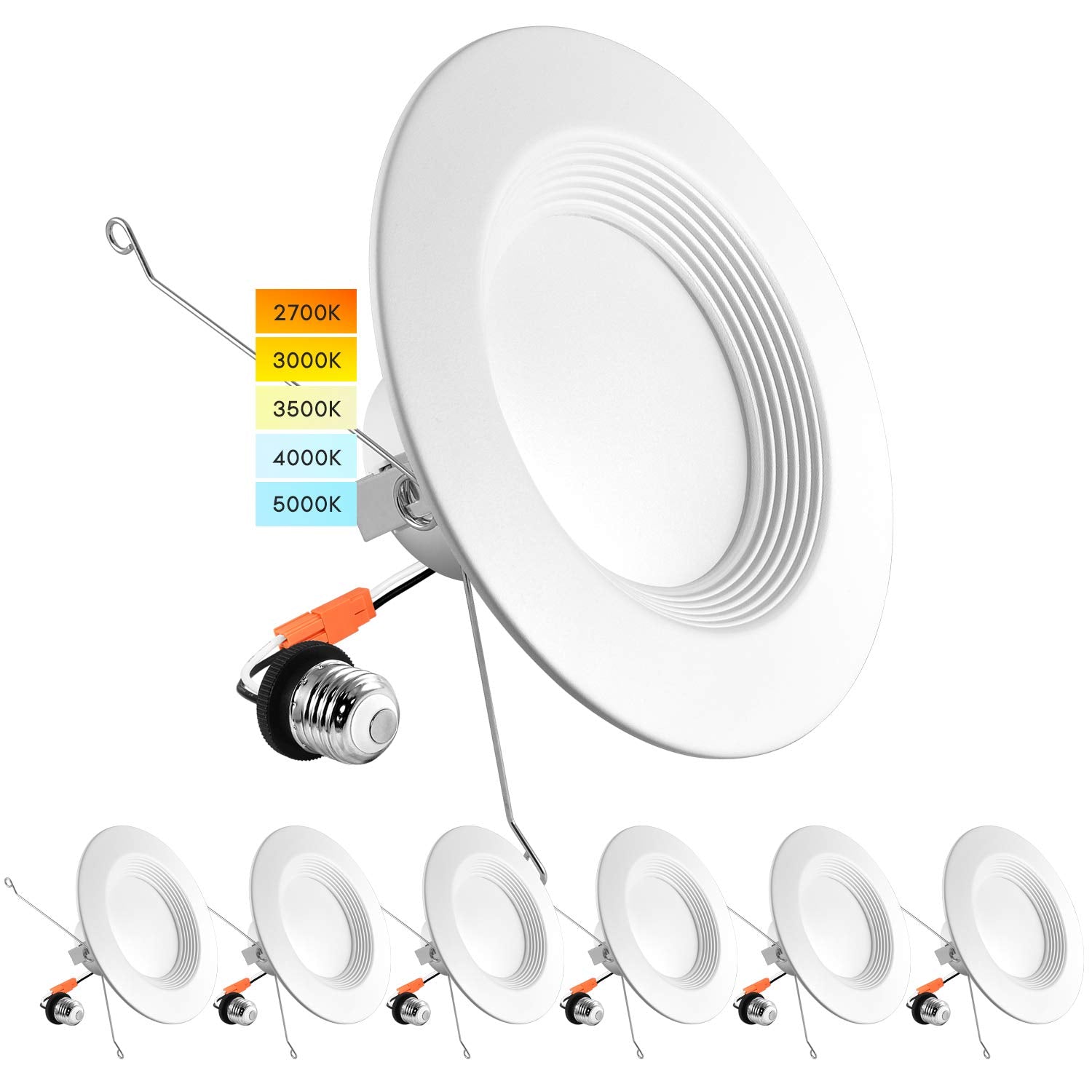 Luxrite 5/6 Inch Led Recessed Retrofit Downlight, 14W=90W, Cct Color Selectable 2700K | 3000K | 3500K | 4000K | 5000K, Dimmable Can Light, 1100 Lumens, Wet Rated, Energy Star, Baffle Trim (6 Pack)