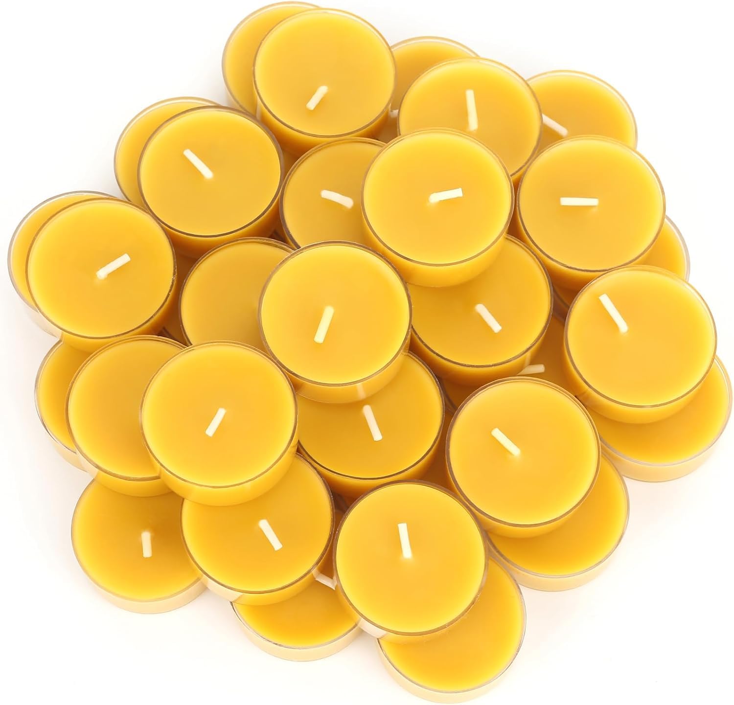 Capaniel 24 Packs Beeswax Tealight Candles- 4 Hour Burn Time Pure Beeswax Candles Bulk Burn Evenly and Clean Smokeless Natural Bees Wax Tea Lights for Relaxing
