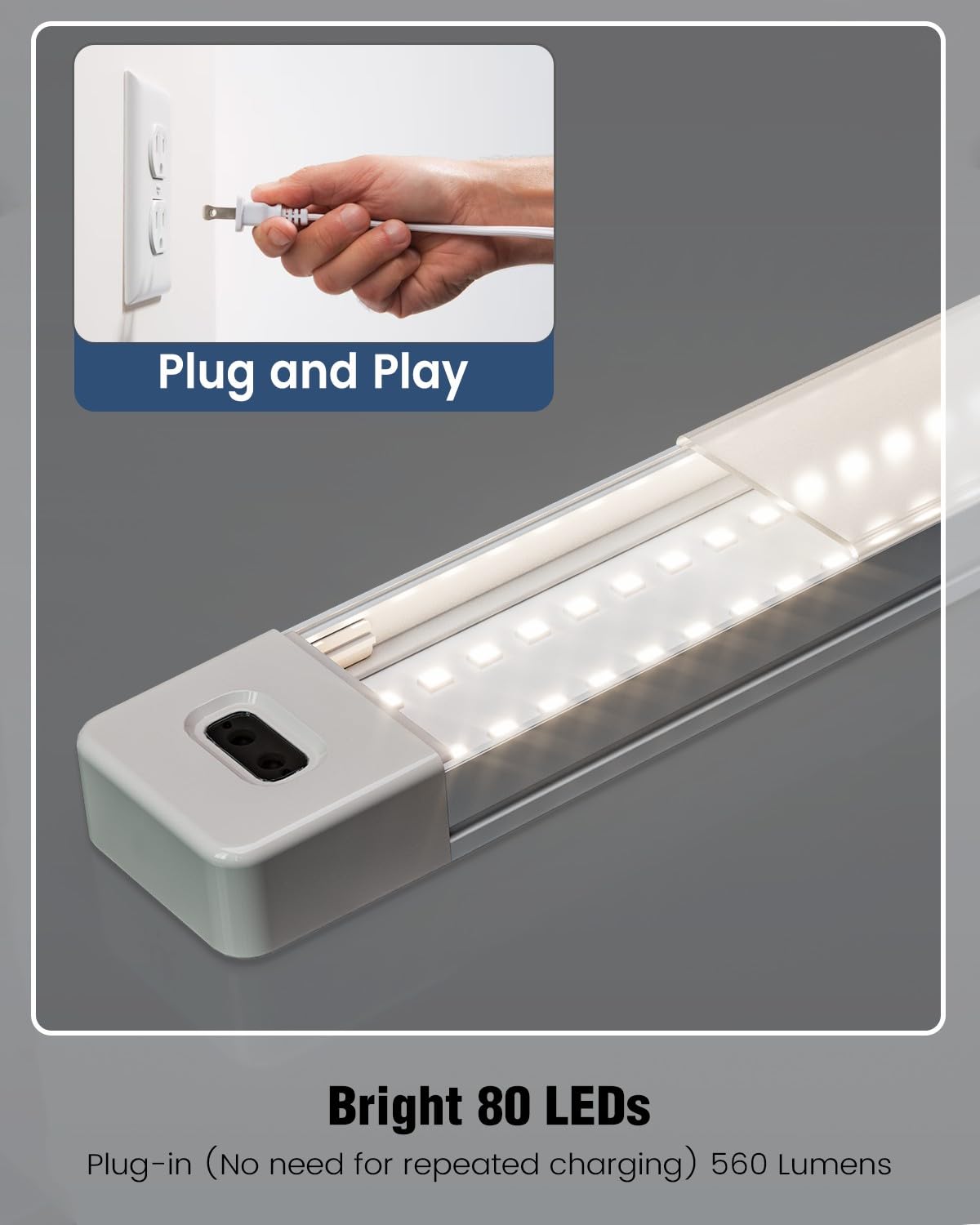 Myplus 2Pcs 24 Inch Under Cabinet Lights With Hand Wave, Under Counter Lighting 4000K Natural White,Dimmable,Plug And Play,Led L