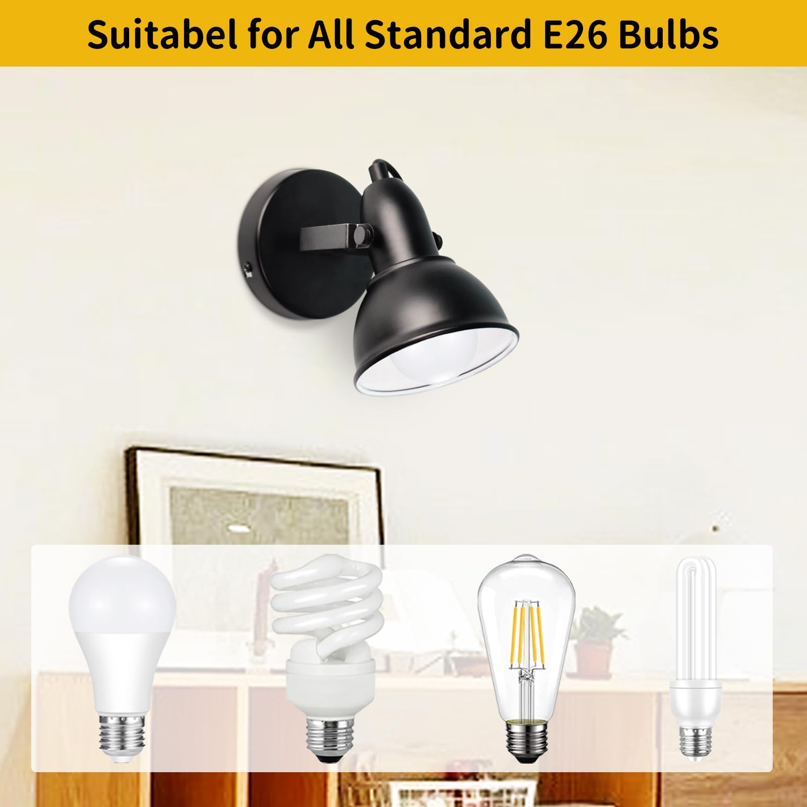 Hibay Flexible Track Lighting Fixtures Black, Industrial Ceiling Wall Spot Lights Kit, Led 1-Light Spotlights For Kitchen Bedroo