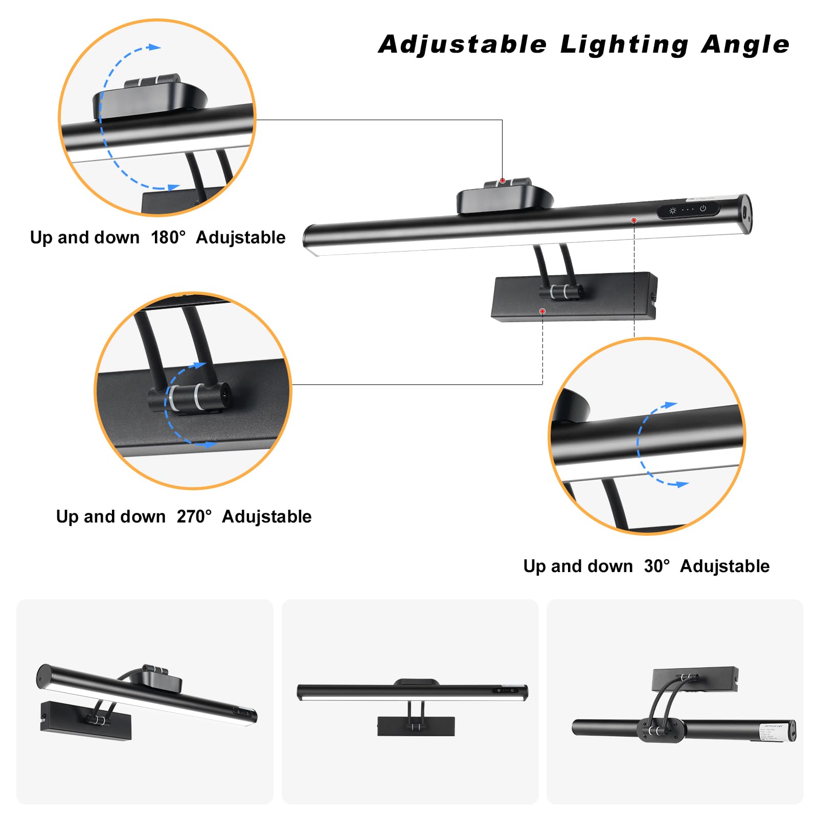 Magnetic Wireless Picture Light Rechargeable Battery Operated With Remote/Touch/Timer, Angle Adjustable 16In Metal Painting Ligh