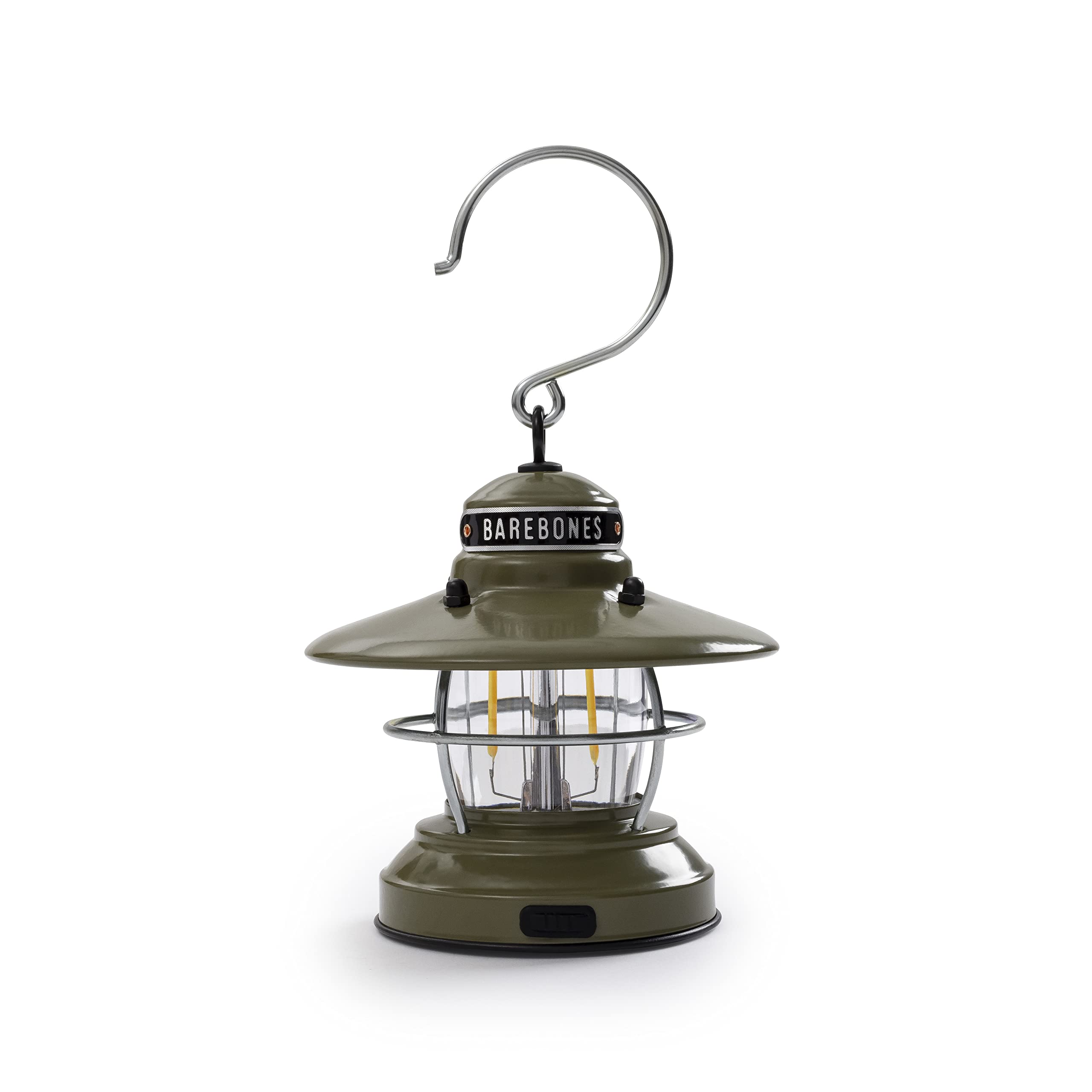 Barebones Edison Mini Lantern - Olive Drab, Vintage LED Camping Lantern with Adjustable Brightness - Compact Weatherproof Outdoo