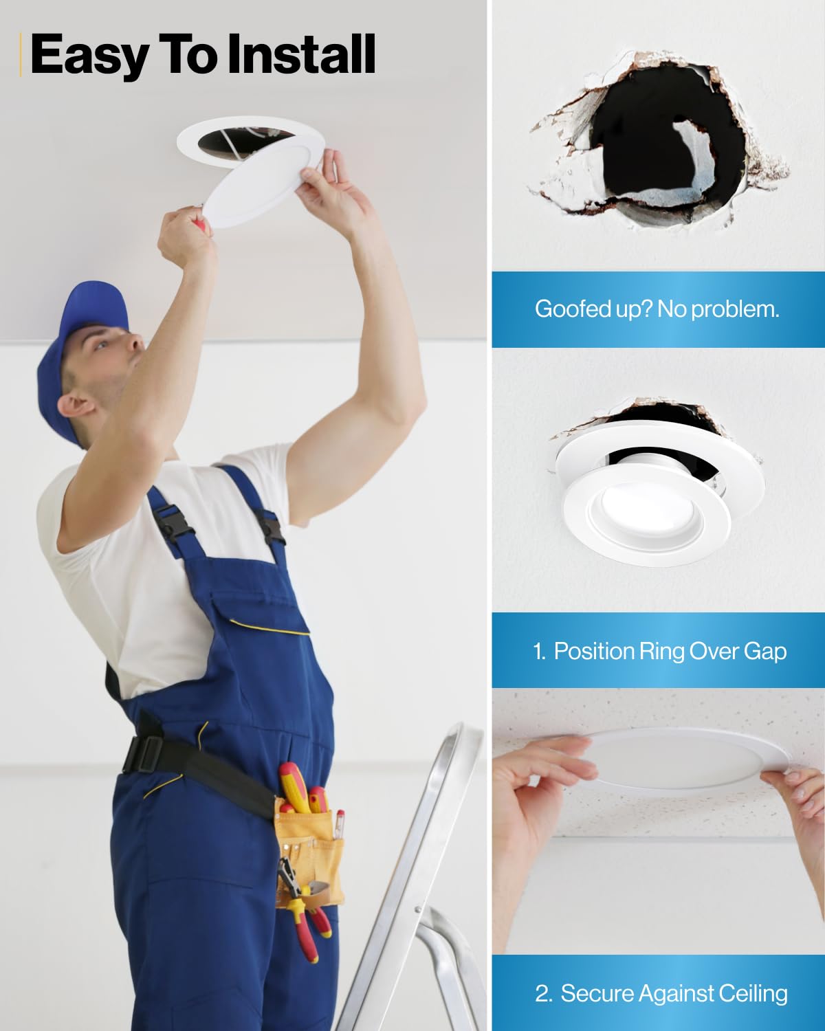 Sunco Goof Rings For 6 Inch Recessed Lights White Can Light Goof Trim Ring, Outer Diameter 8.6-Inch, Inner Diameter 6.2-Inch, Durable Plastic Design, Matte Finish, Flush Mount 24 Pack
