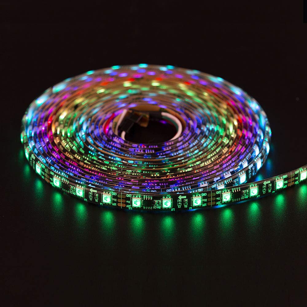 BTF-LIGHTING WS2811 RGB Addressable LED Strip 16.4FT 60LED/m IP65 Black PCB Flexible Chasing Effect