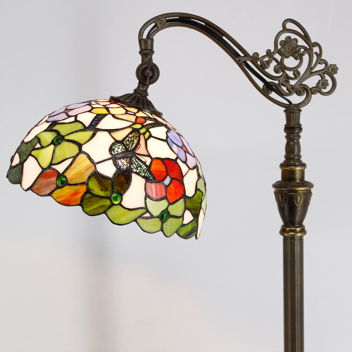 Zjart Tiffany Floor Lamp Stained Glass Lamp 18.88X12X67 Inch Angle Adjustable Arched Gooseneck Antique Reading Light (Blue Jewel