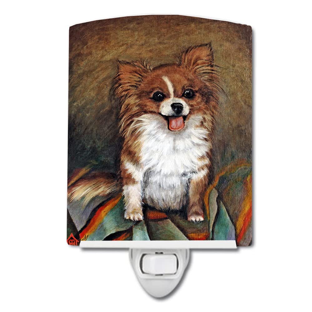 Carolines Treasures Night Light, Ceramic, 6x4x3in, MH1039CNL, Cecilia Chihuahua Long Hair, UL-Certified for Bedroom, Bathroom, Nursery