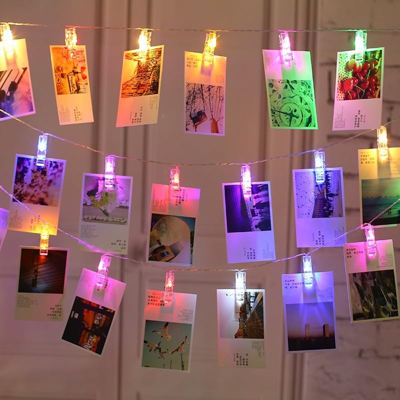 Magnoloran 30 LED Photo Clip String Lights - Battery Operated Twinkle Lights for Home Decor - 10ft, Multicolor, Model PC020-CO-FBA-1