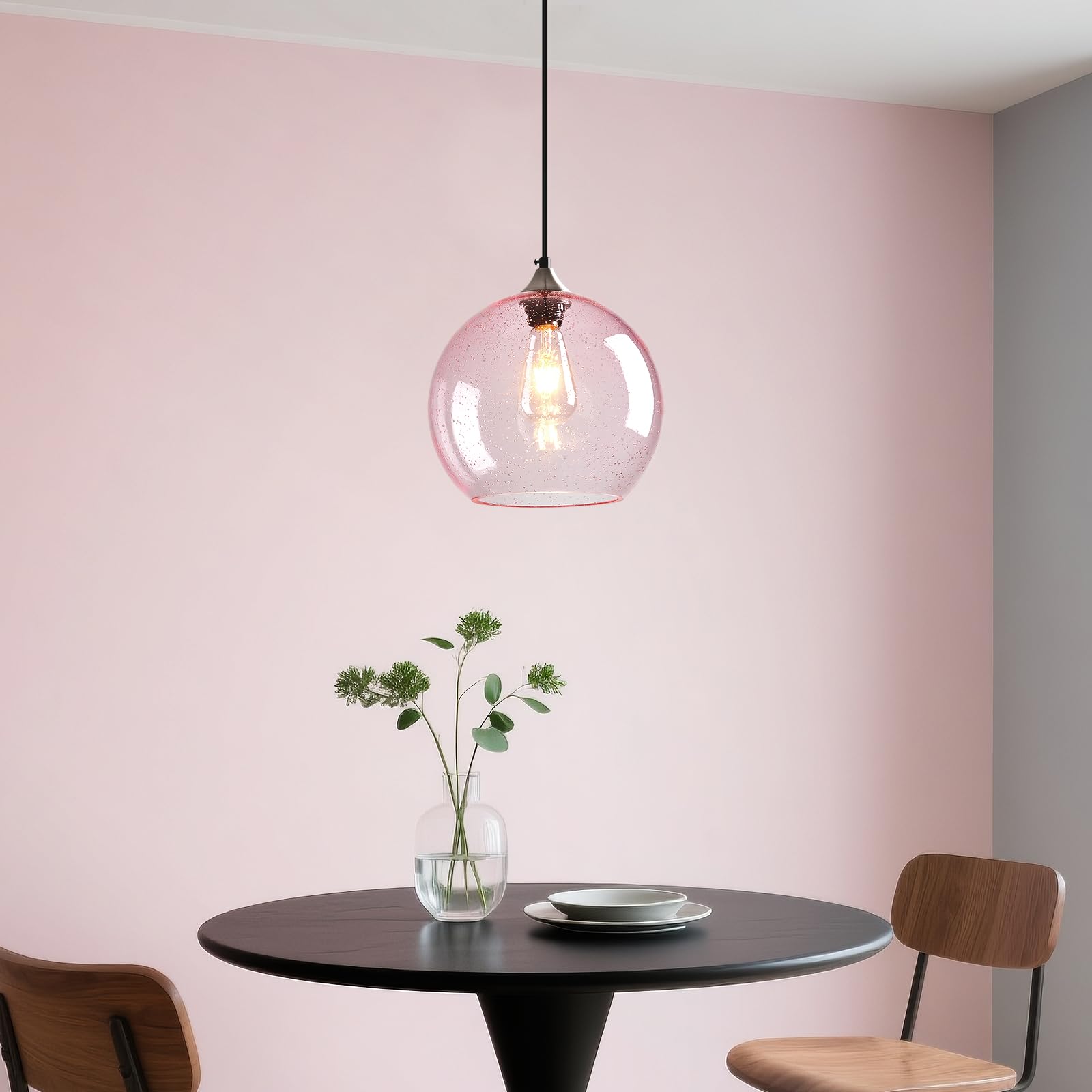 Lbsqj Pink Glass Pendant Lights Kitchen Island Globe Pendant Light Fixtures Modern Pendant Lighting For Bedroom Living Dining Room Light Fixture (9.84 In  2 Pack)