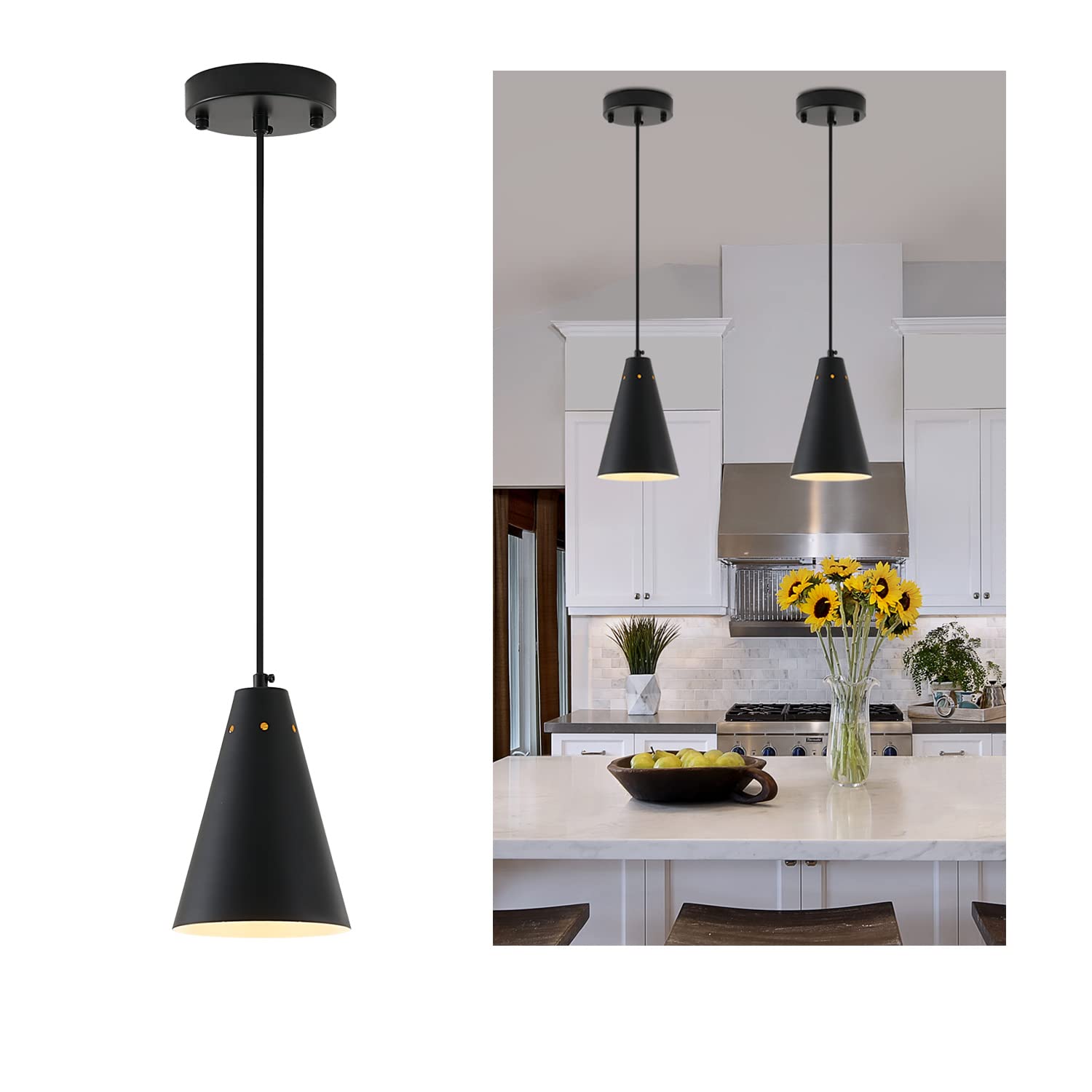 Dijiahua Black Pendant Light - Modern Industrial Chandelier, Metal Shade, Adjustable Cord, Mini Size, 1 Pack