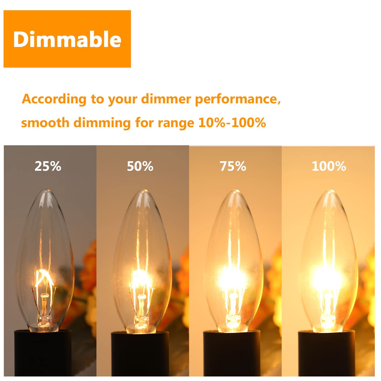 Brightever Vintage Incandescent Light Bulbs, 40W B10, 380 Lumens, Clear Dimmable E12, Warm White, 12-Pack, Glass, C32 Model