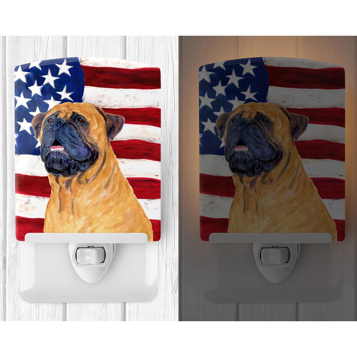 Carolines Treasures Ceramic Night Light, Bullmastiff & USA Flag, 6x4x3in, Multicolor, Model SS4004CNL, UL-Certified
