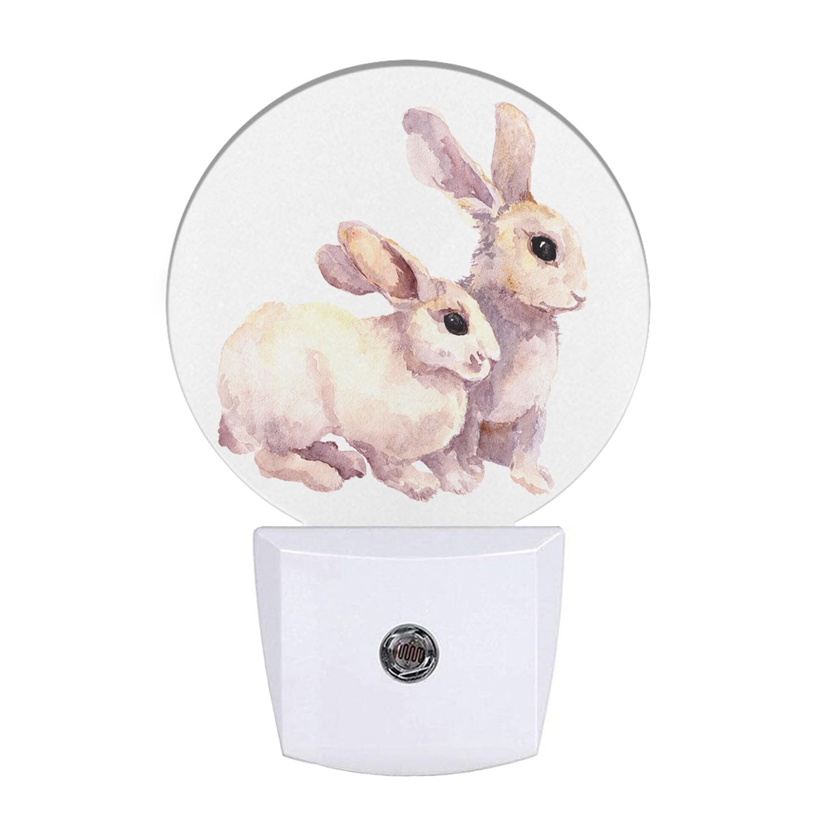 EKOBLA White Rabbit Night Lights Plug into Wall Easter Bunny Ears Night Light Auto Sensor LED Round Lamp for Boys Girls Women Ha