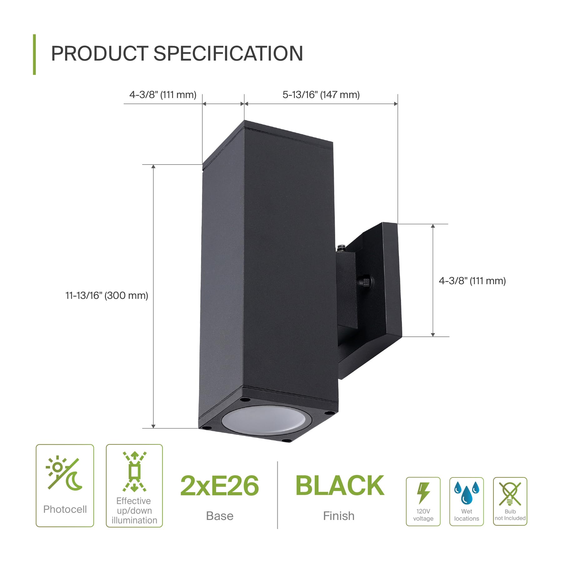 ASD 2-Way Square Wall Light Fixture | Photocell, Waterproof | Black | Model A-OCLS-2I-2660-PC-BK-6p | 6 Pack