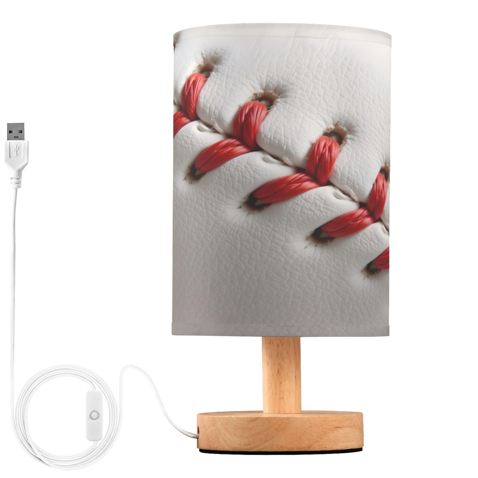 ALAZA Sport Ball Baseball White Decor Bedside Table Lamp with USB Port for Bedroom Nightstand Office Desk LED Bulb Included