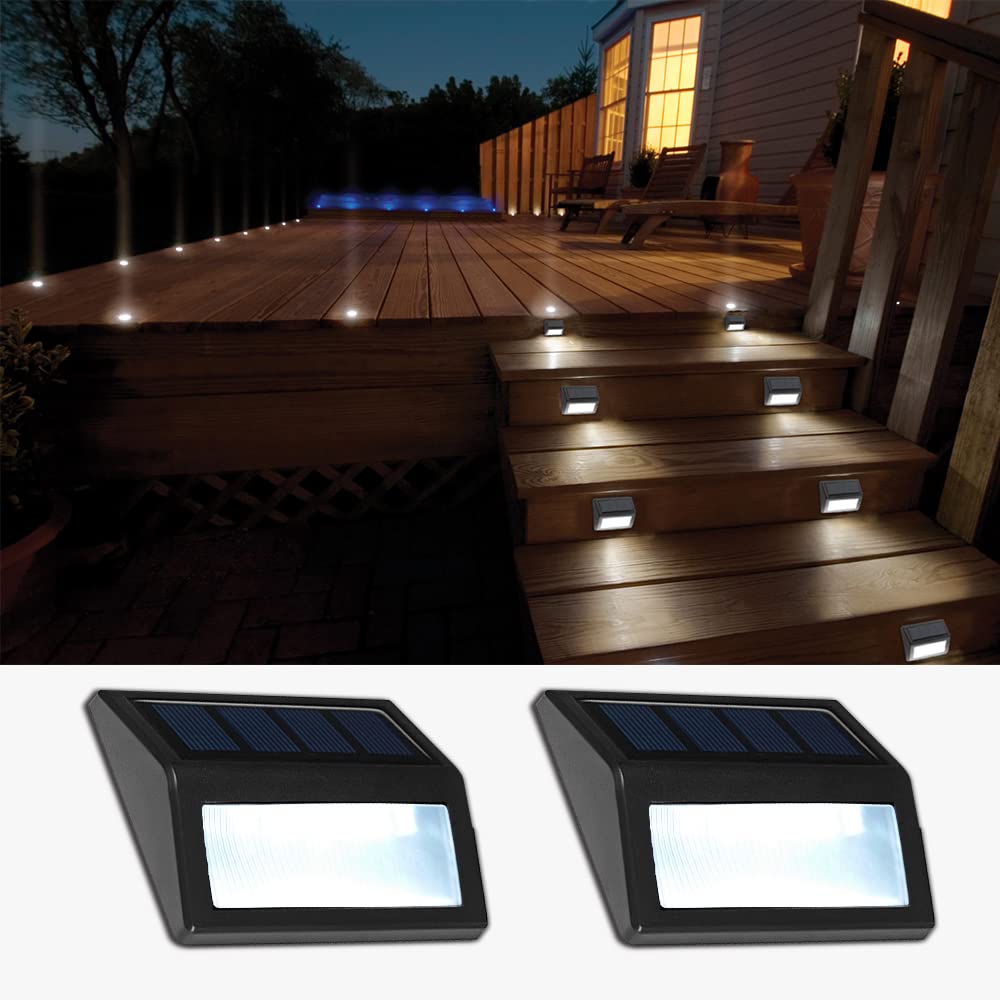 Follateas Solar Deck Step Lights, Waterproof, 2-Pack, Cool White Outdoor Pathway Lighting