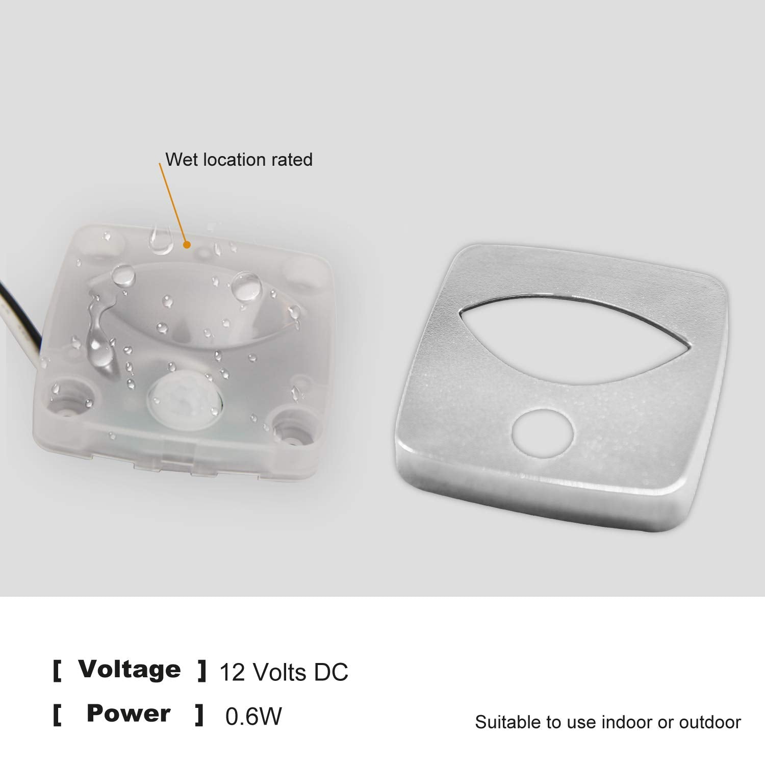 Facon LED Aisle Light with Motion Sensor, 3400K Warm White, Plastic, 2in x 2.5in x 0.5in, Chrome Finished for RV, Boat