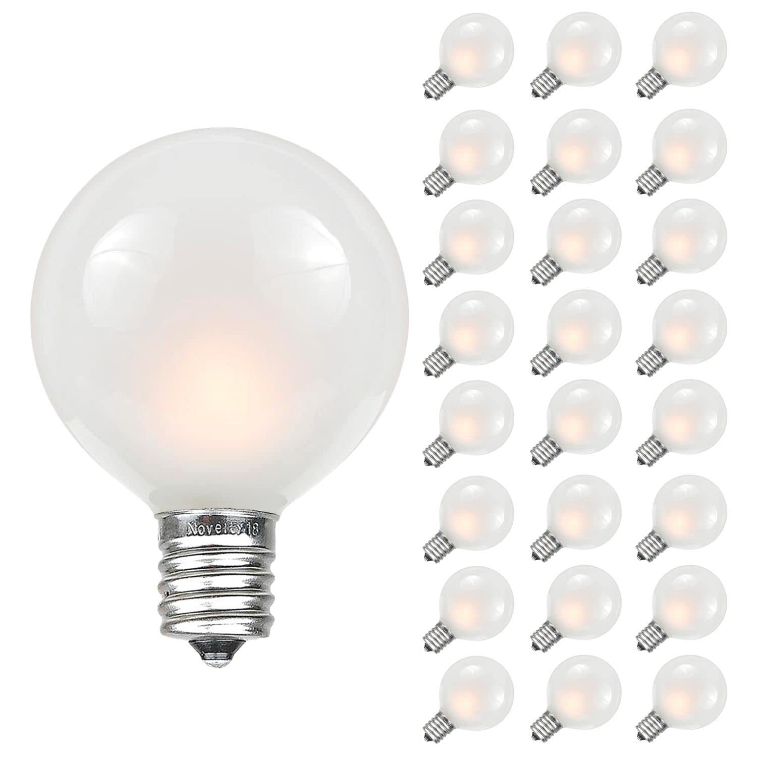 Novelty Lights G40 Frosted White Globe Bulbs, 25 Pack, Glass, 3000 Hour Lifespan, Model CECOMINOD048493