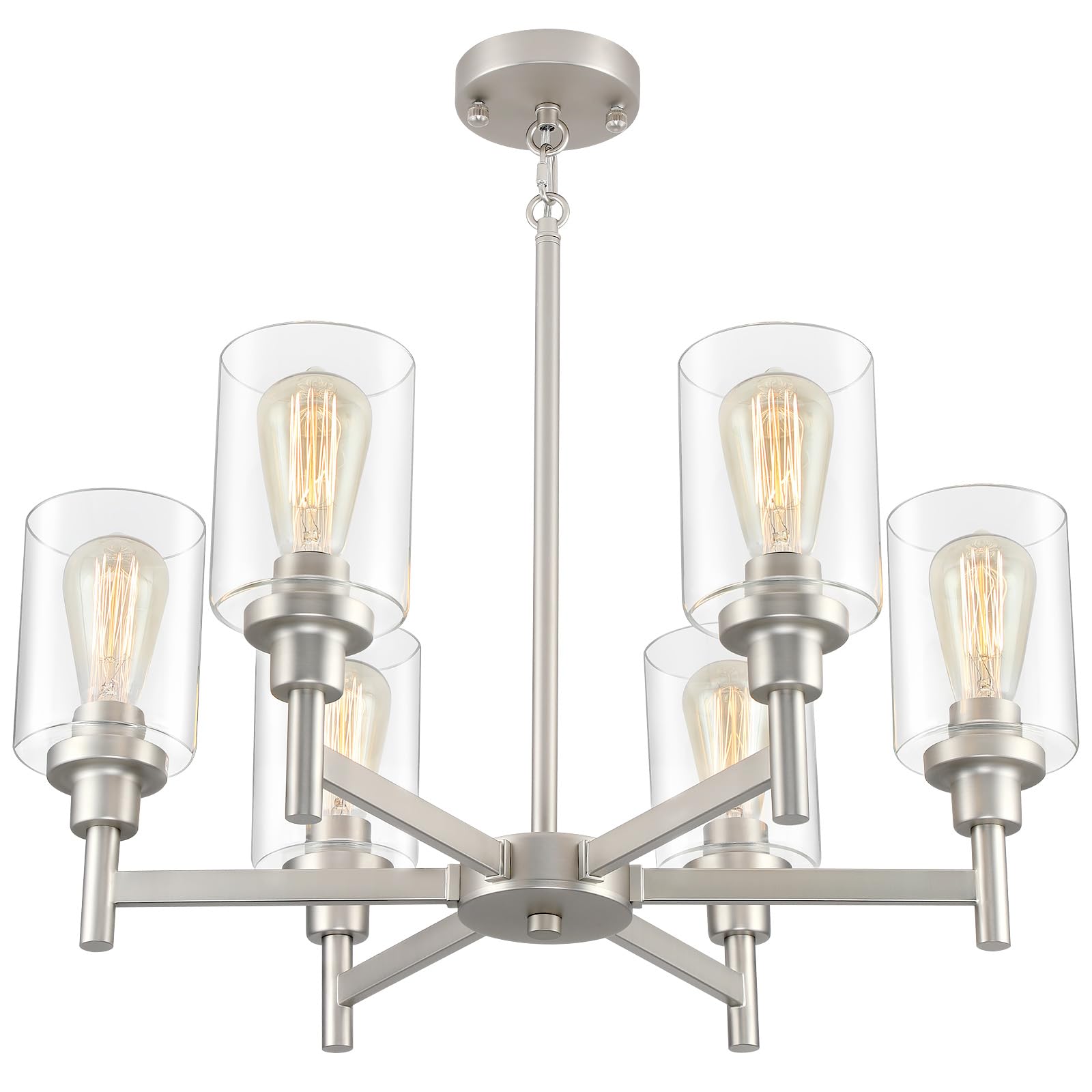LIGHTDAMY Brushed Nickel Chandeliers for Dining Room Light Fixture Over Table, 6 Lights Farmhouse Chandeliers with Clear Glass S